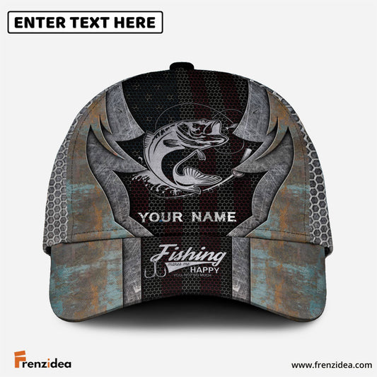 Frenzidea Personalized Walleye Fishing American Flag Rusty Metal Pattern Classic Cap