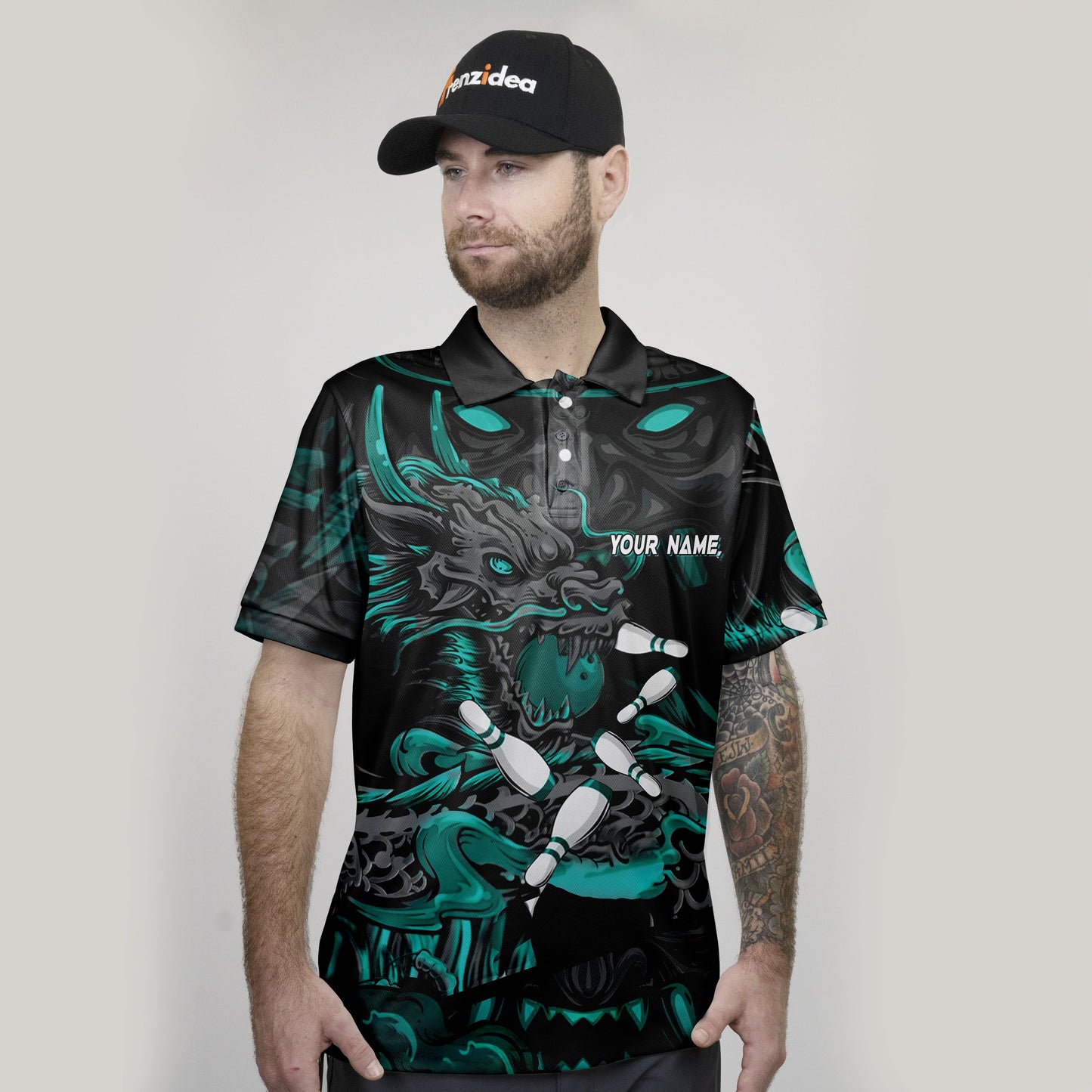 Frenzidea Bowling And Pins Dragon & Samurai Customized Name 3D Shirt ( 4 Colors )