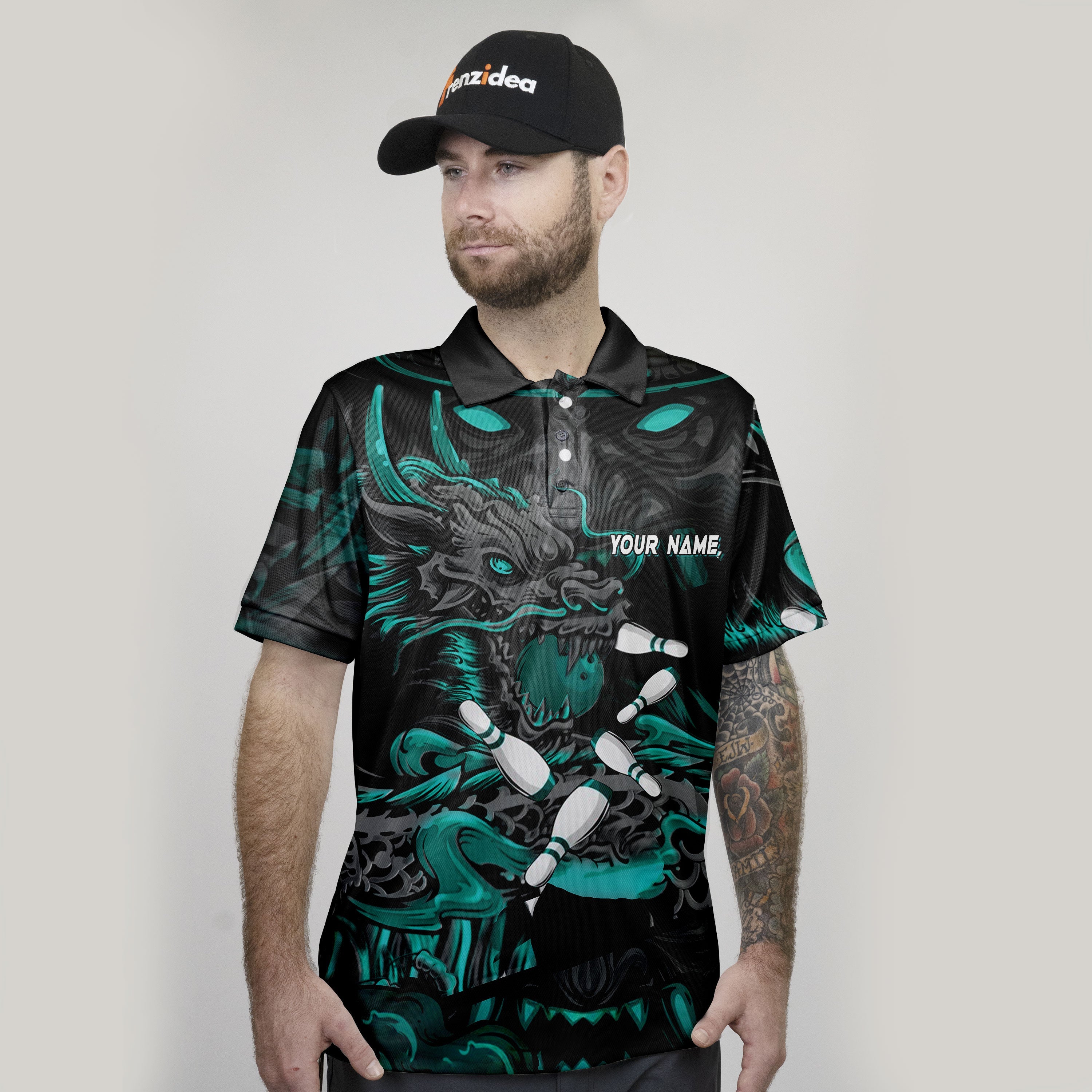 Frenzidea Bowling And Pins Dragon & Samurai Customized Name 3D Shirt ( 4 Colors )