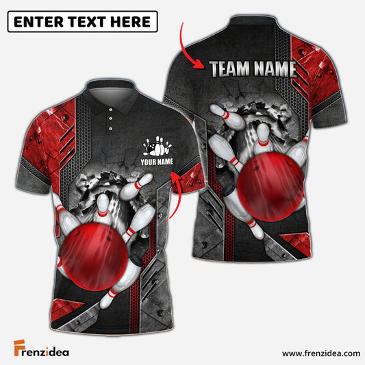 Frenzidea Bowling Ball And Pins Crack Metalic Multicolor Personalized Name 3D Shirt