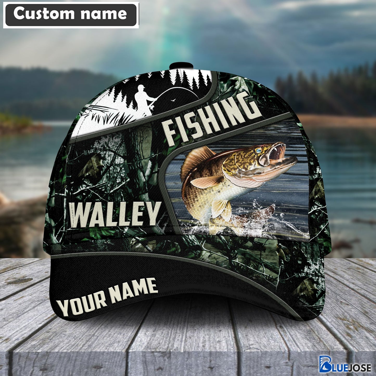 Frenzidea Green Fresh Water Personalized Fishing Classic Cap