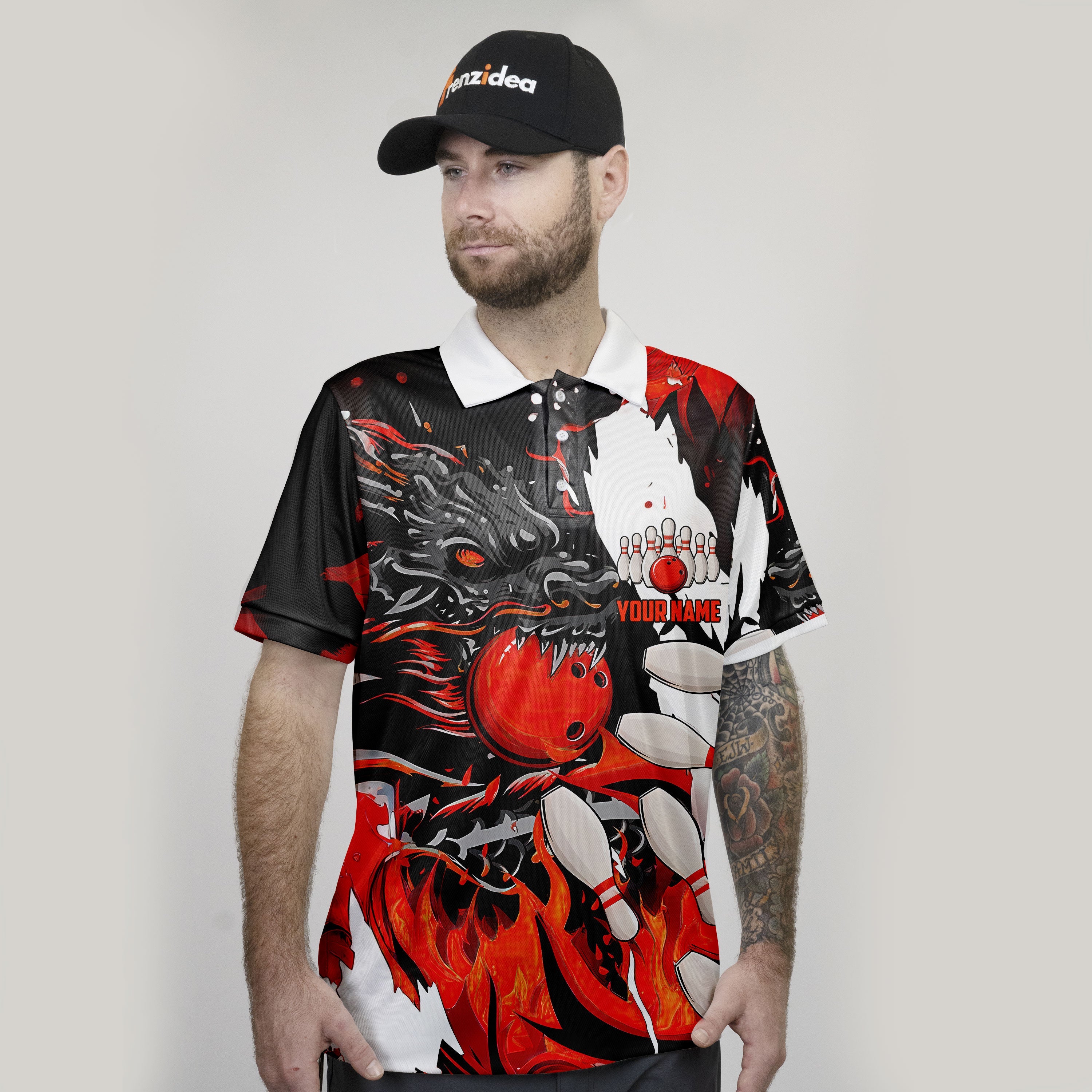 Frenzidea Bowling And Pins Dragon Flame Pattern Customized Name 3D Shirt ( 6 Colors)