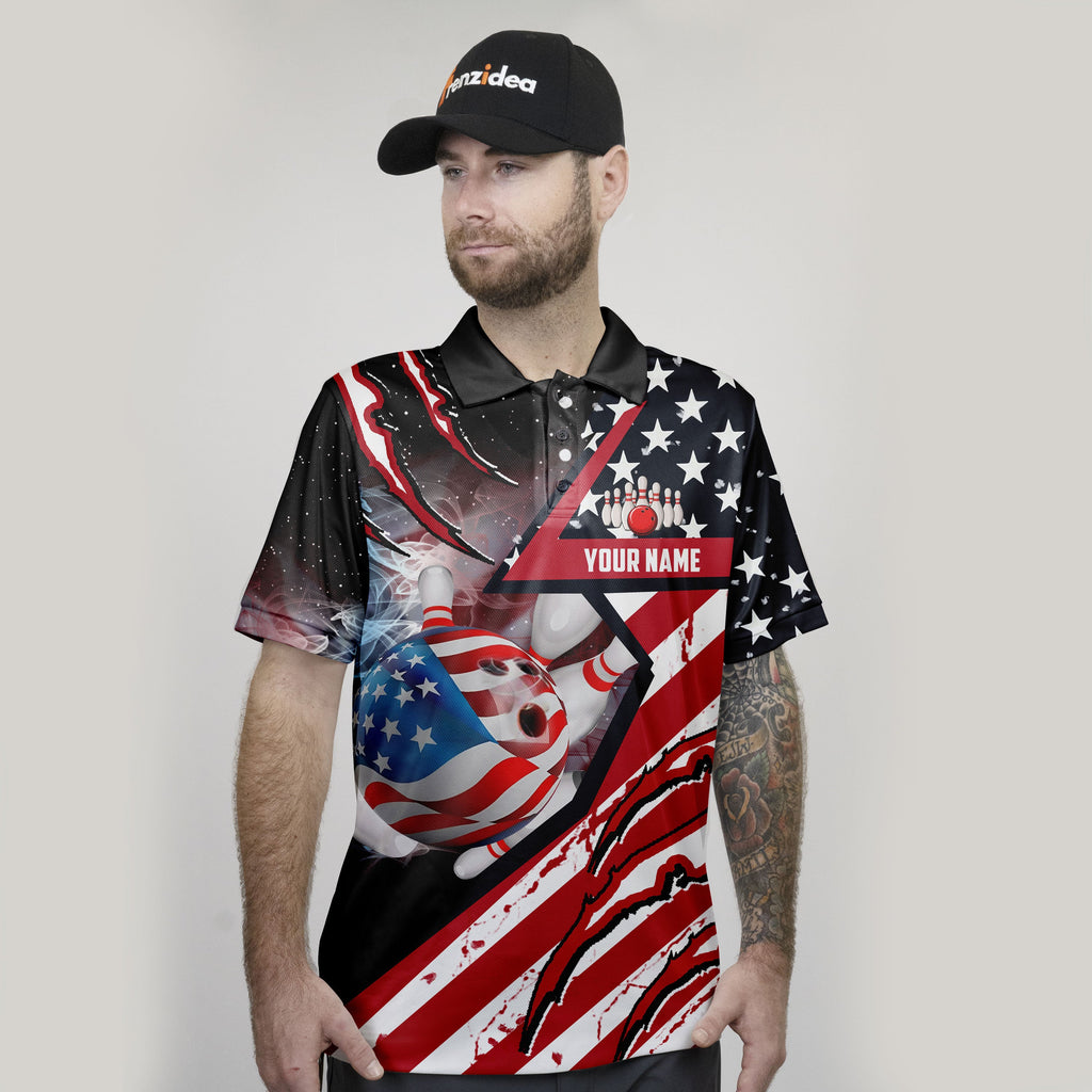 Frenzidea Bowling American Flag Patriot Customized Name, Team Name 3D Shirt