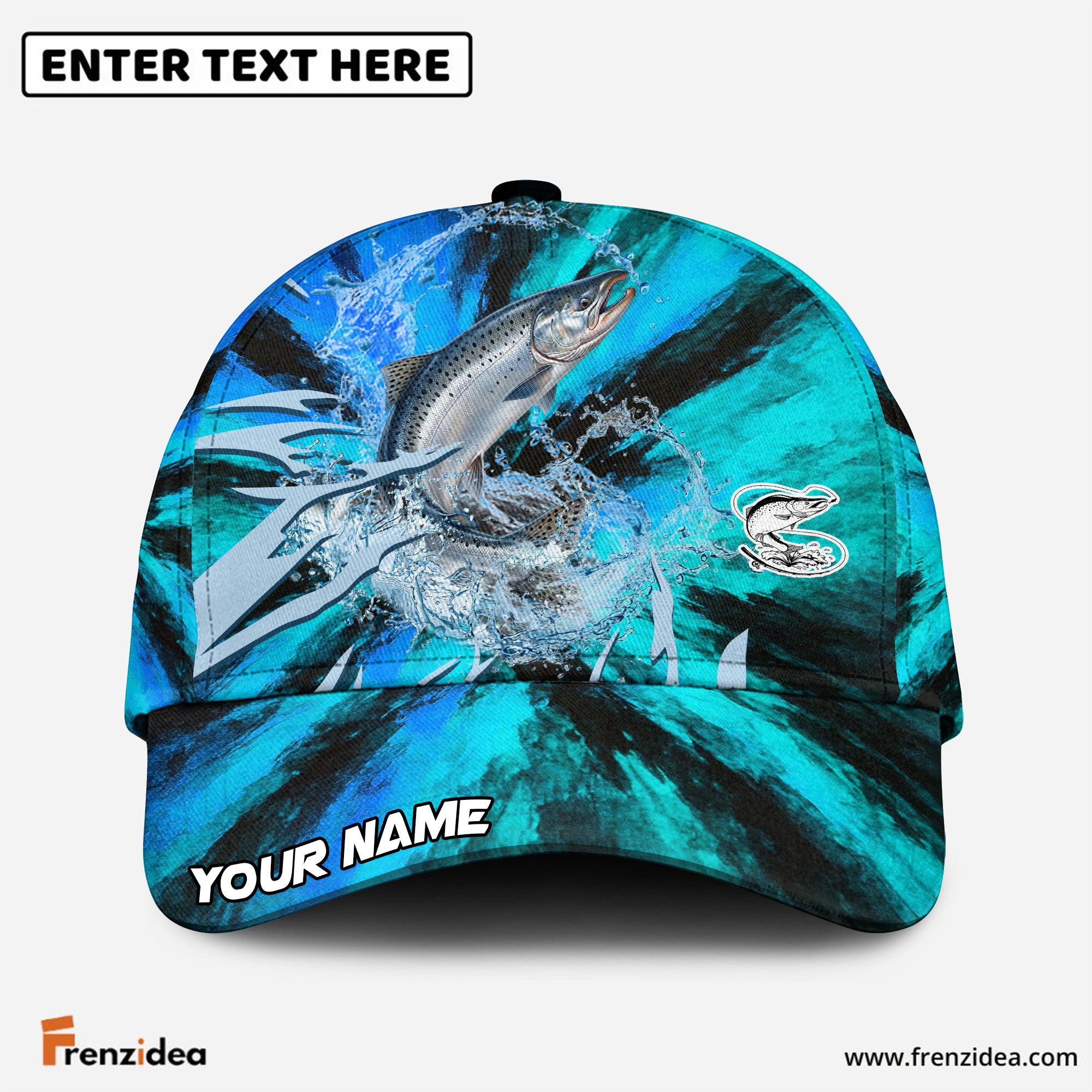 (12 Breeds) Frenzidea Ice Blue Tribal Flame Fishing Customized Name 3D Cap