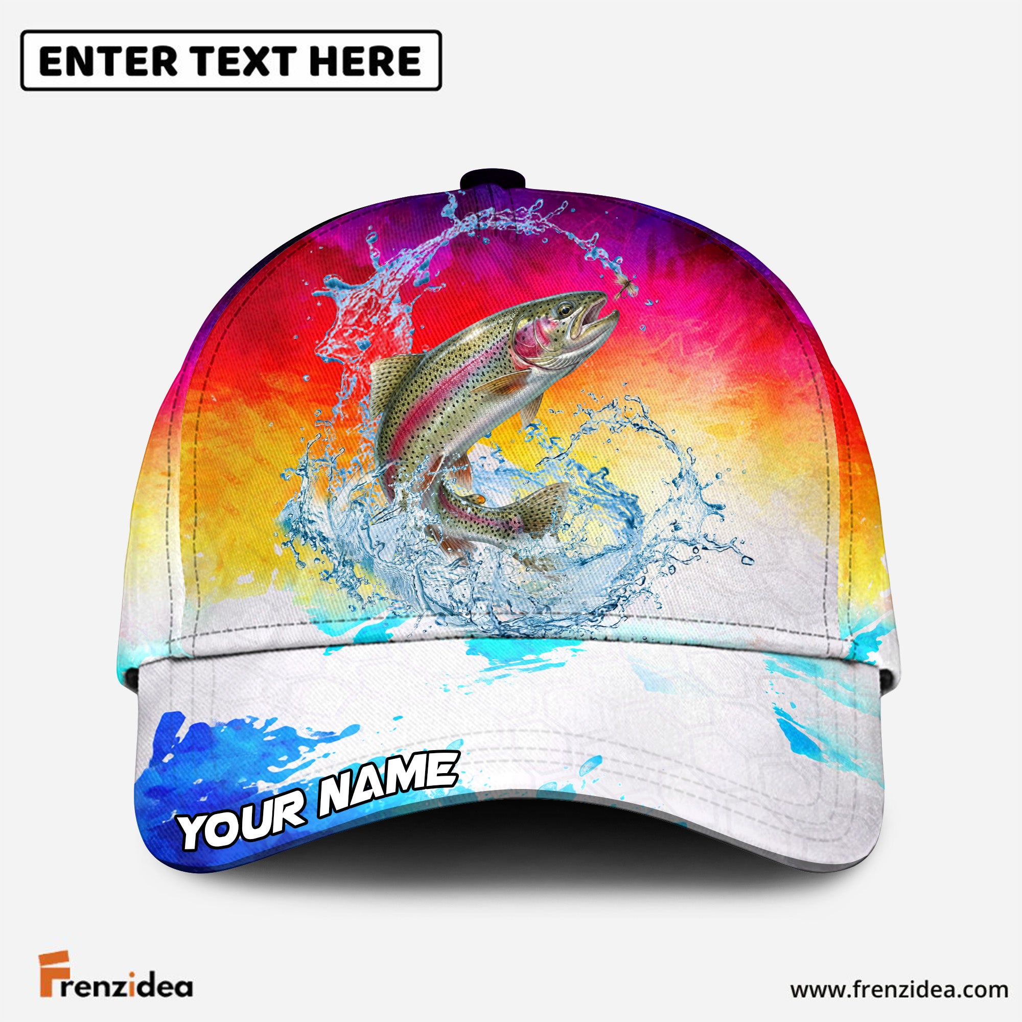 (12 Breeds) Frenzidea Vibrant Watercolor Sunset Fishing Customized Name 3D Cap