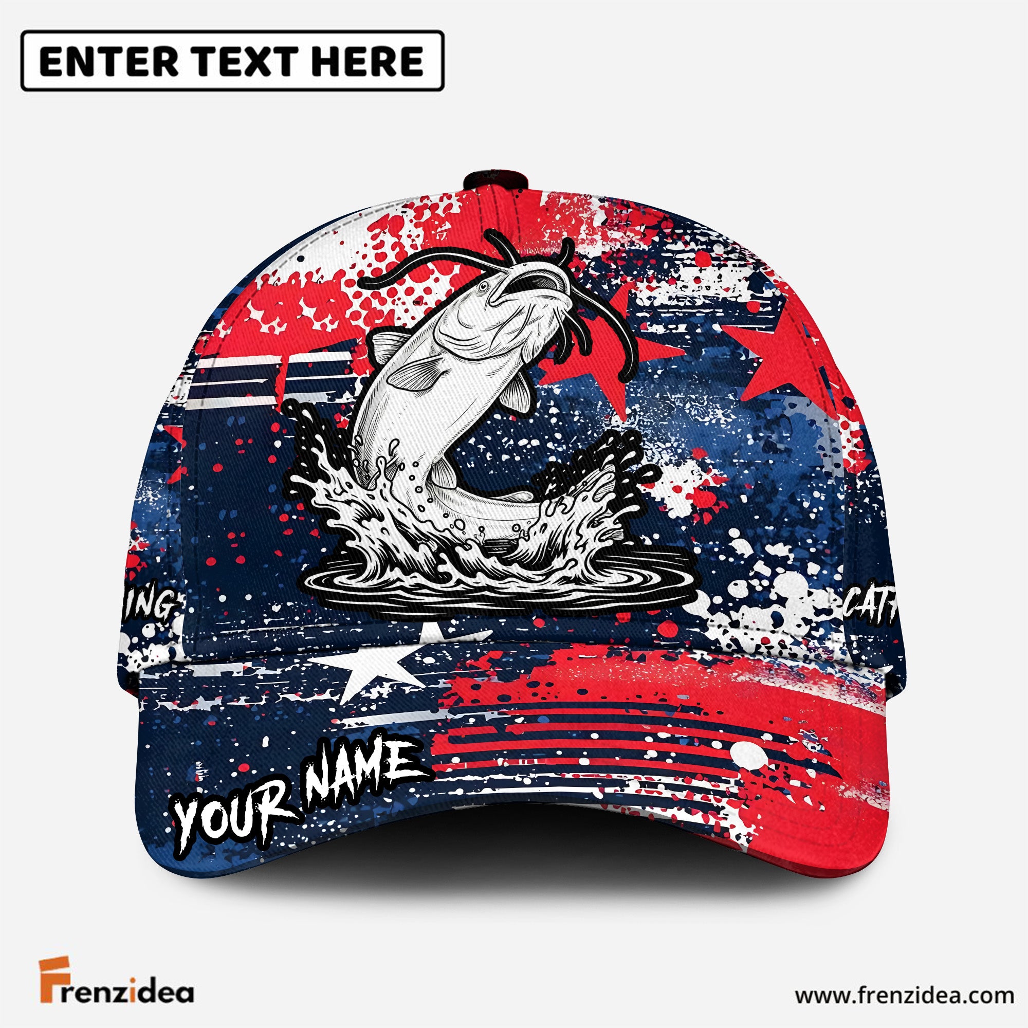 (10 Breeds) Frenzidea Patriotic USA Flag Fishing Customized Name 3D Cap