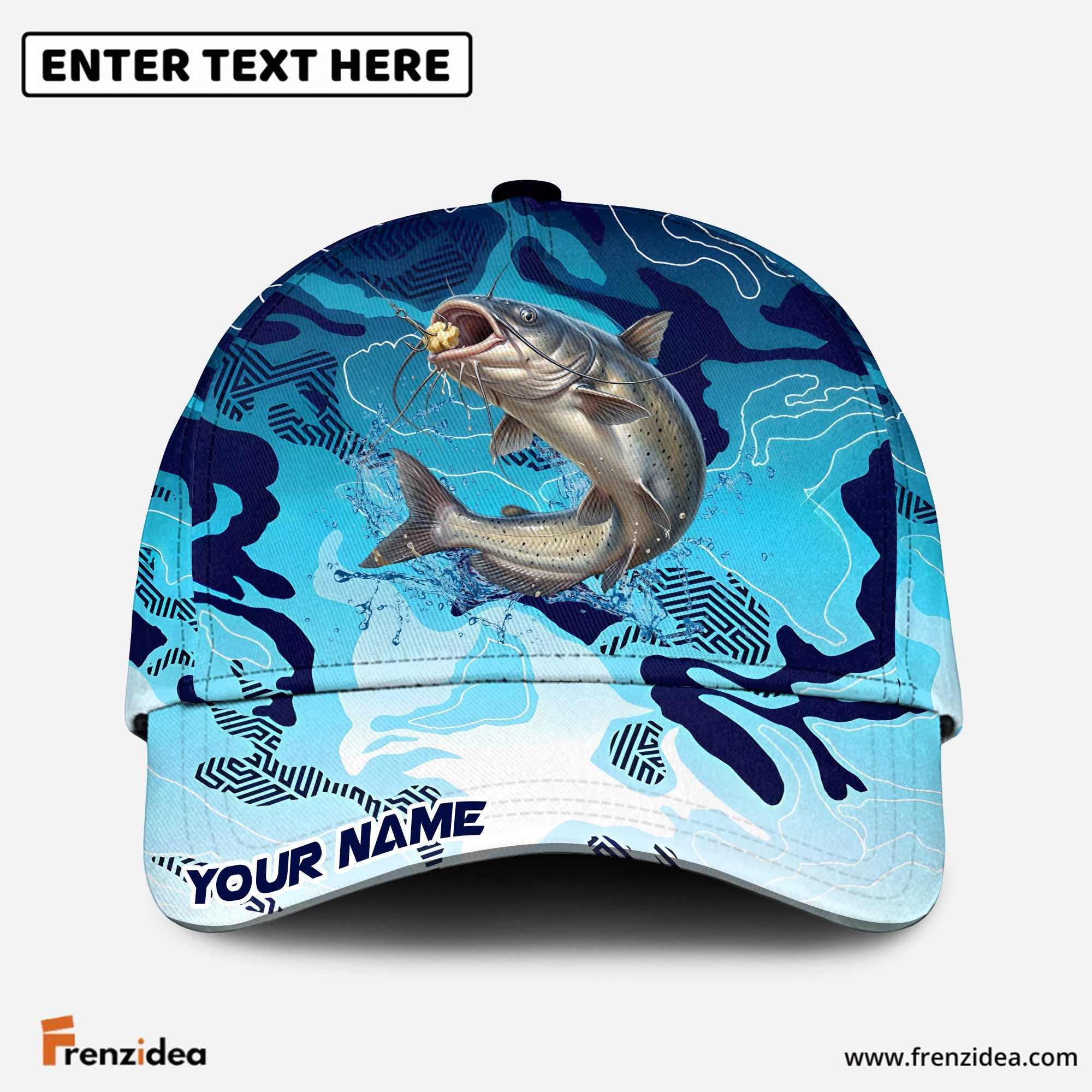 (12 Breeds) Frenzidea Water Splash Camo Fishing Strike Customized Name 3D Cap