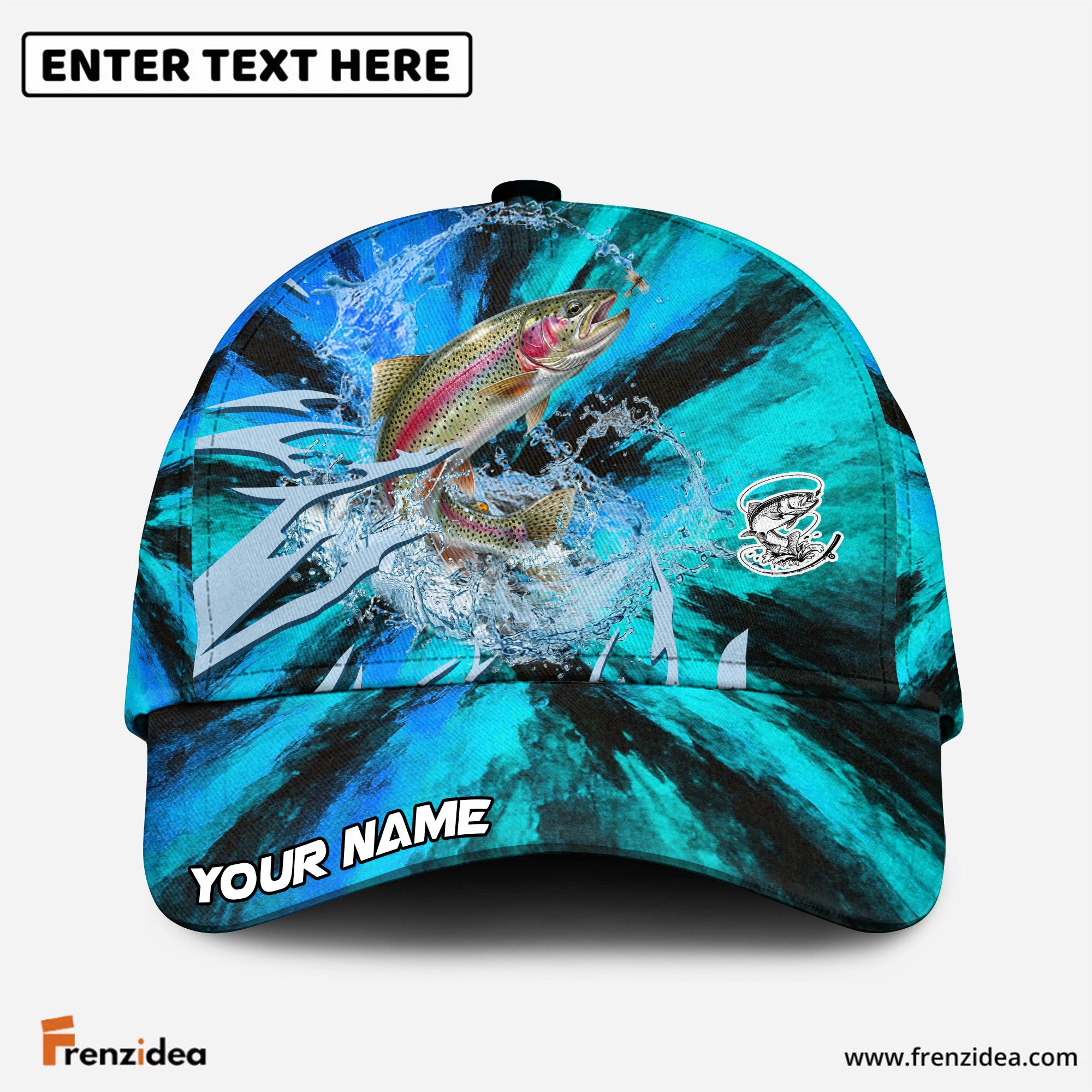 (12 Breeds) Frenzidea Ice Blue Tribal Flame Fishing Customized Name 3D Cap