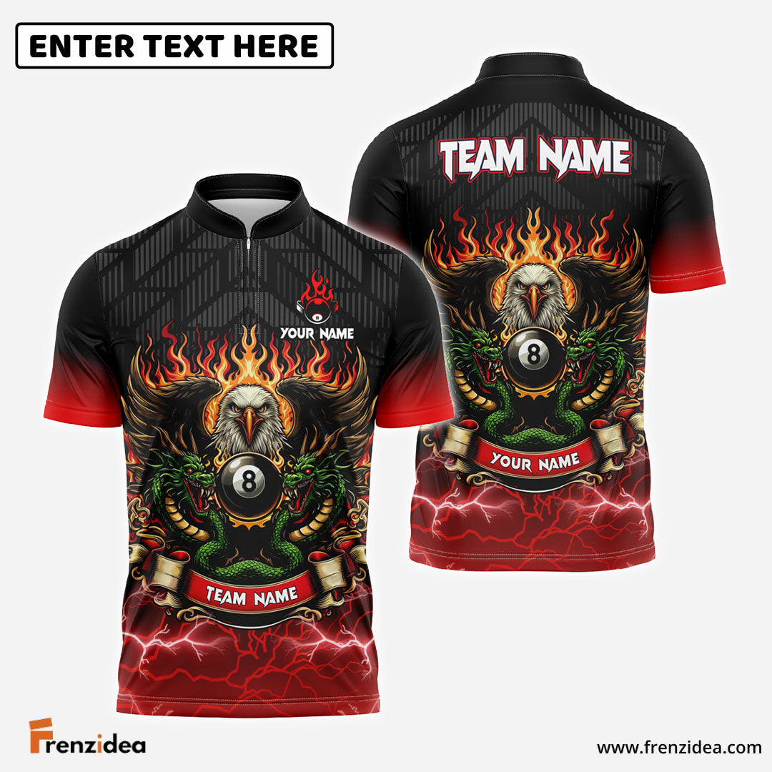 Frenzidea Billiards Ball 8 Eagle Dragon Personalized Name, Team Name Unisex Shirt (4 Colors)