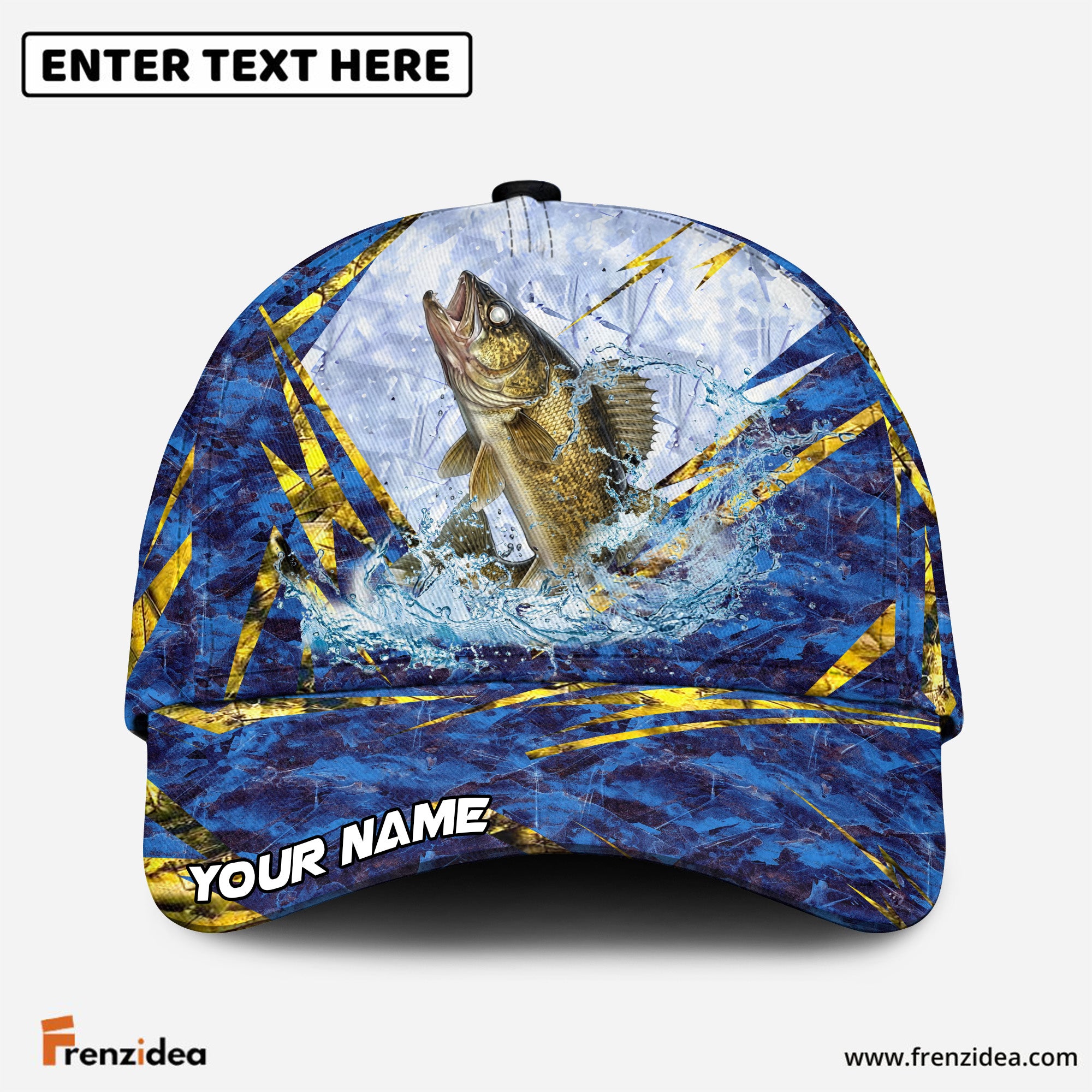 (12 Breeds) Frenzidea Frosty Blue Marble Fishing Customized Name 3D Cap