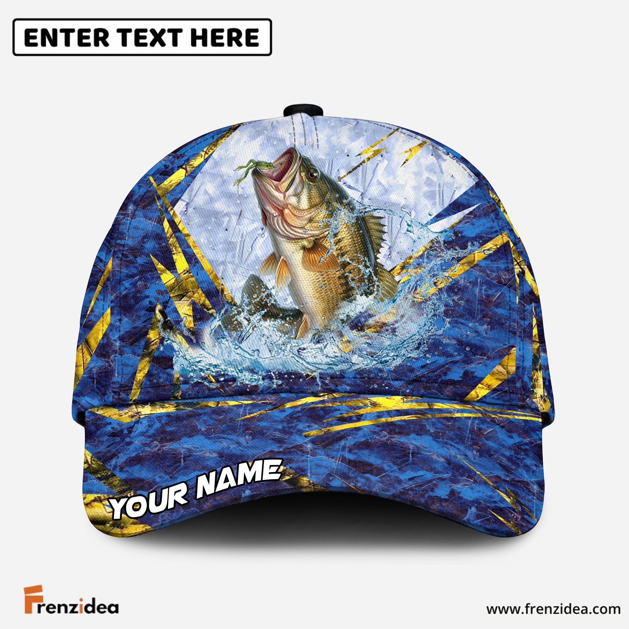 (12 Breeds) Frenzidea Frosty Blue Marble Fishing Customized Name 3D Cap