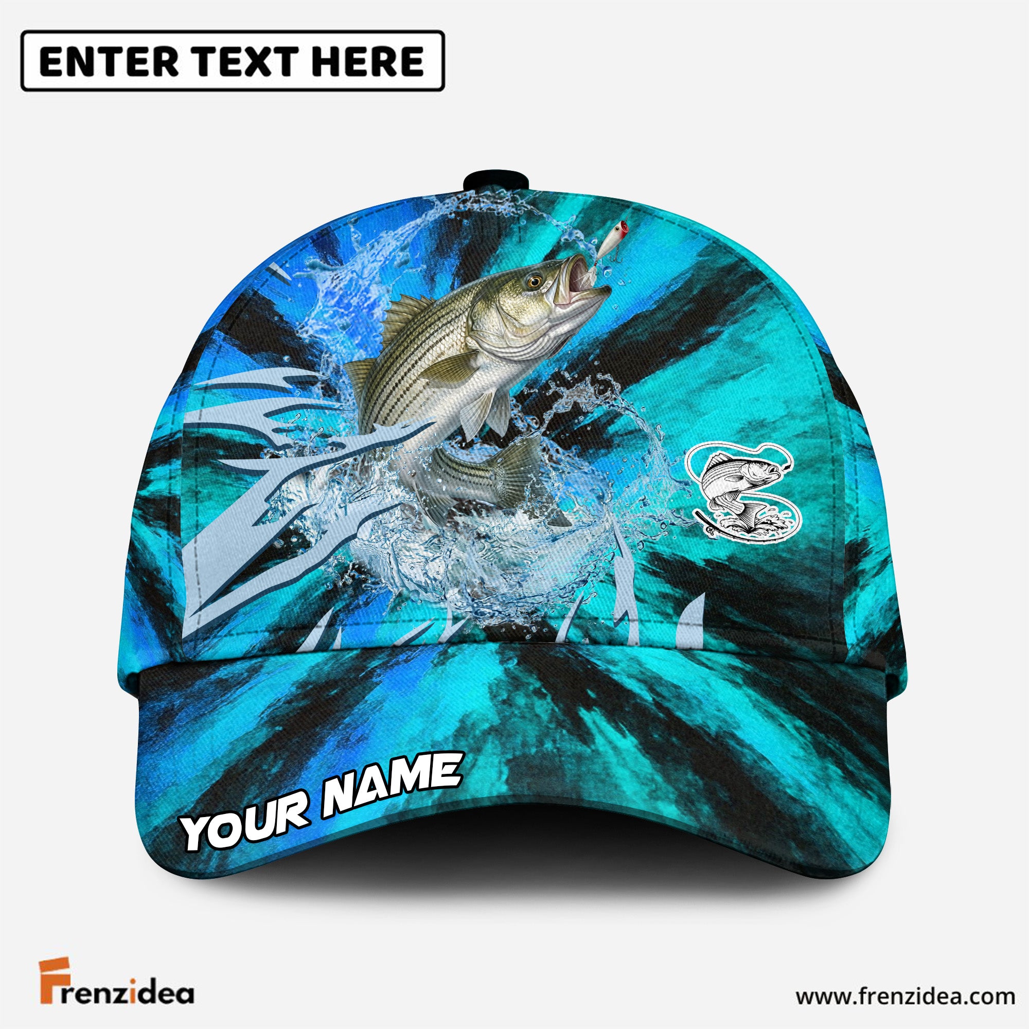 (12 Breeds) Frenzidea Ice Blue Tribal Flame Fishing Customized Name 3D Cap