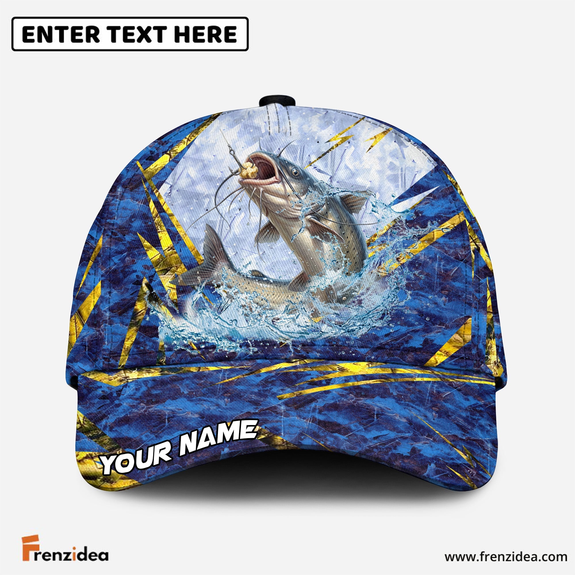 (12 Breeds) Frenzidea Blue Ice Marble Fishing Customized Name 3D Cap