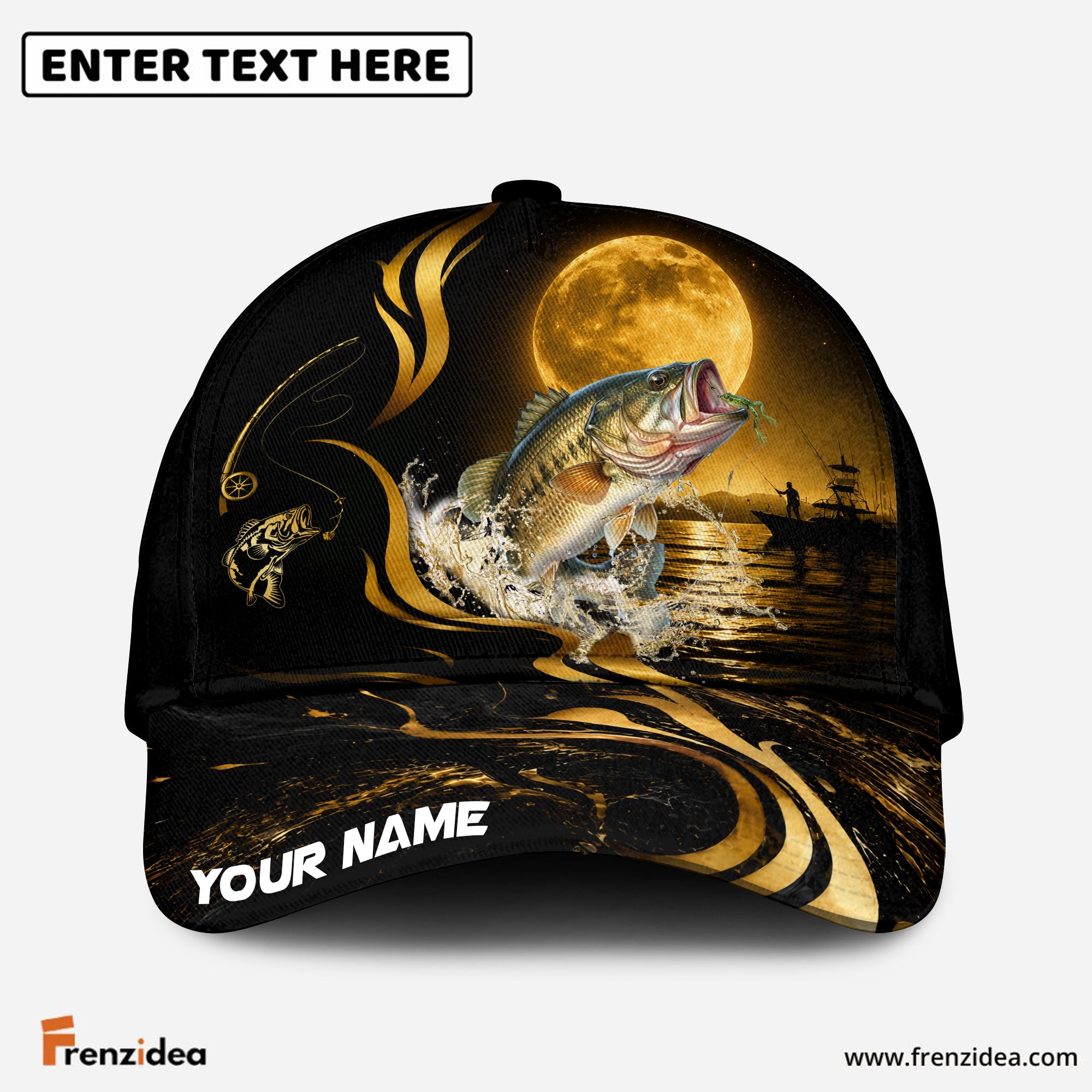 (12 Breeds) Frenzidea Moonlit Night Fishing Customized Name 3D Cap