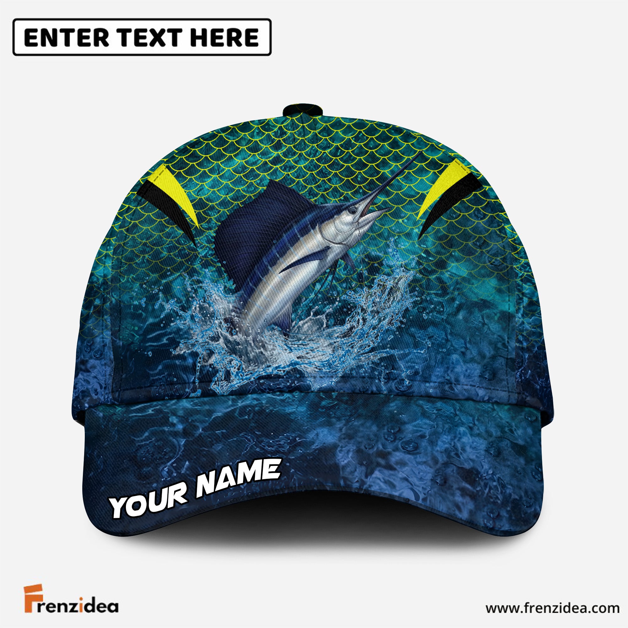 (12 Breeds) Frenzidea Vibrant Fish Scale Pattern Fishing Customized Name 3D Cap