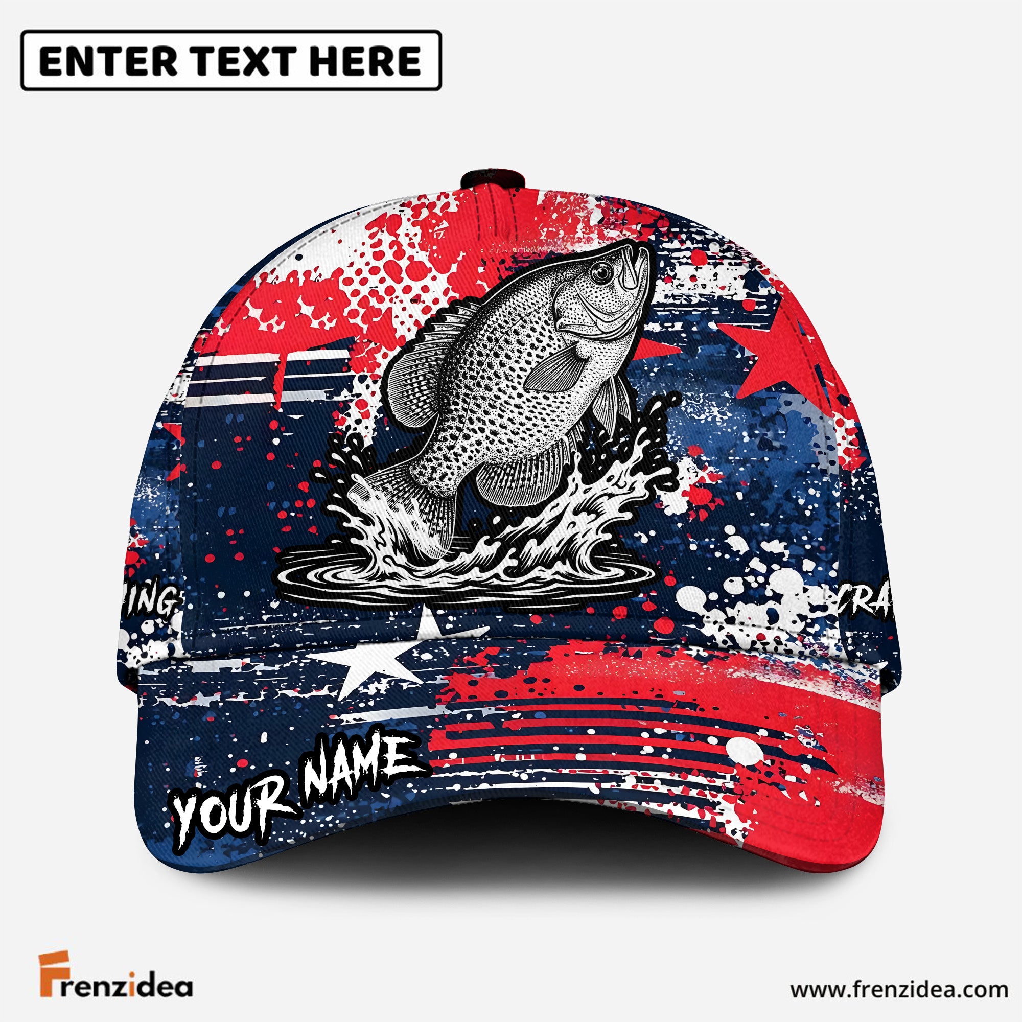 (10 Breeds) Frenzidea Patriotic USA Flag Fishing Customized Name 3D Cap