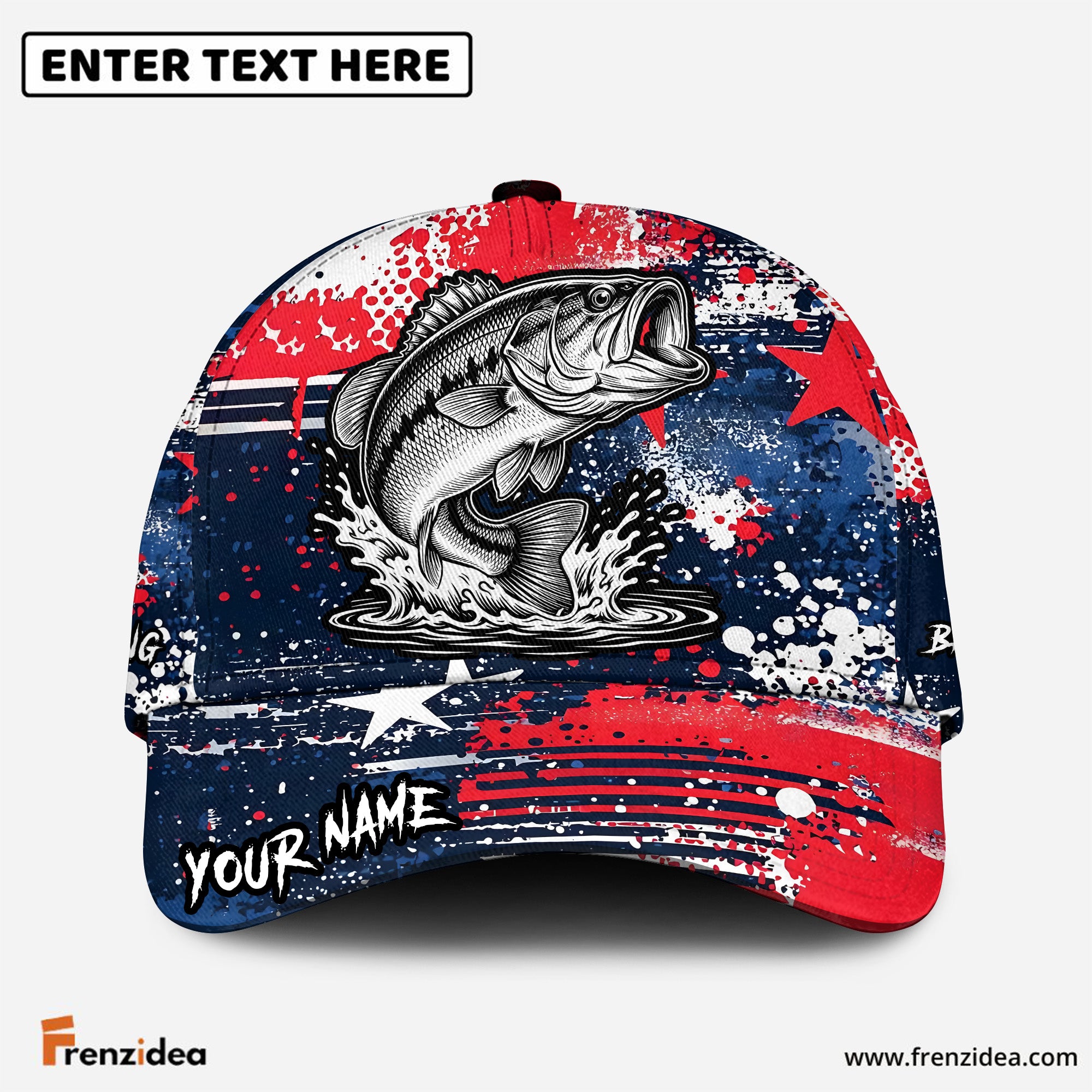 (10 Breeds) Frenzidea Patriotic USA Flag Fishing Customized Name 3D Cap