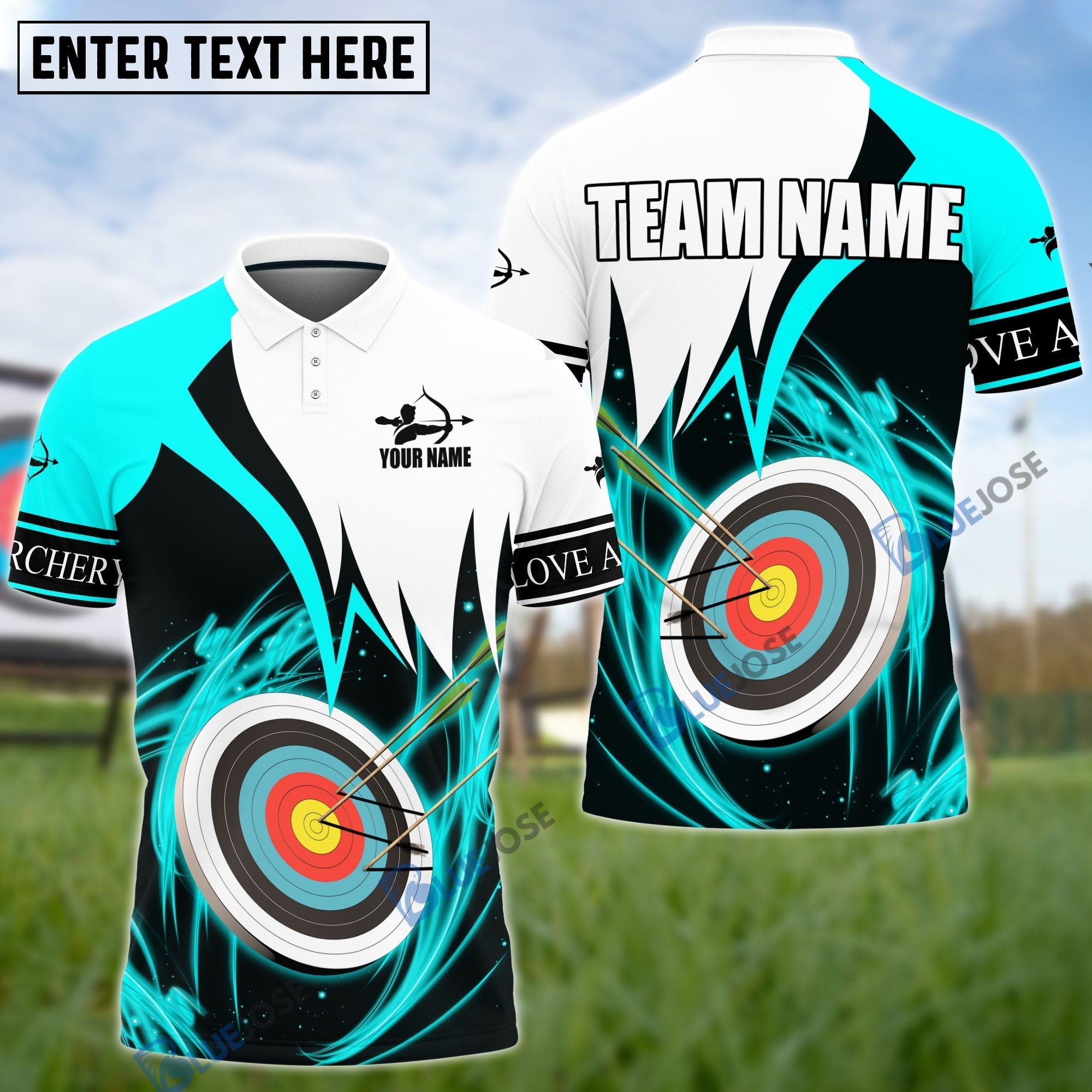 Frenzidea Archery Red & White Personalized Name, Team Name Unisex Shirt (4 Colors)
