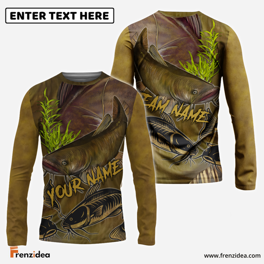 Frenzidea Personalized Flathead Catfish Fishing Jerseys, Catfish Scales   Long Sleeve Fishing Shirts