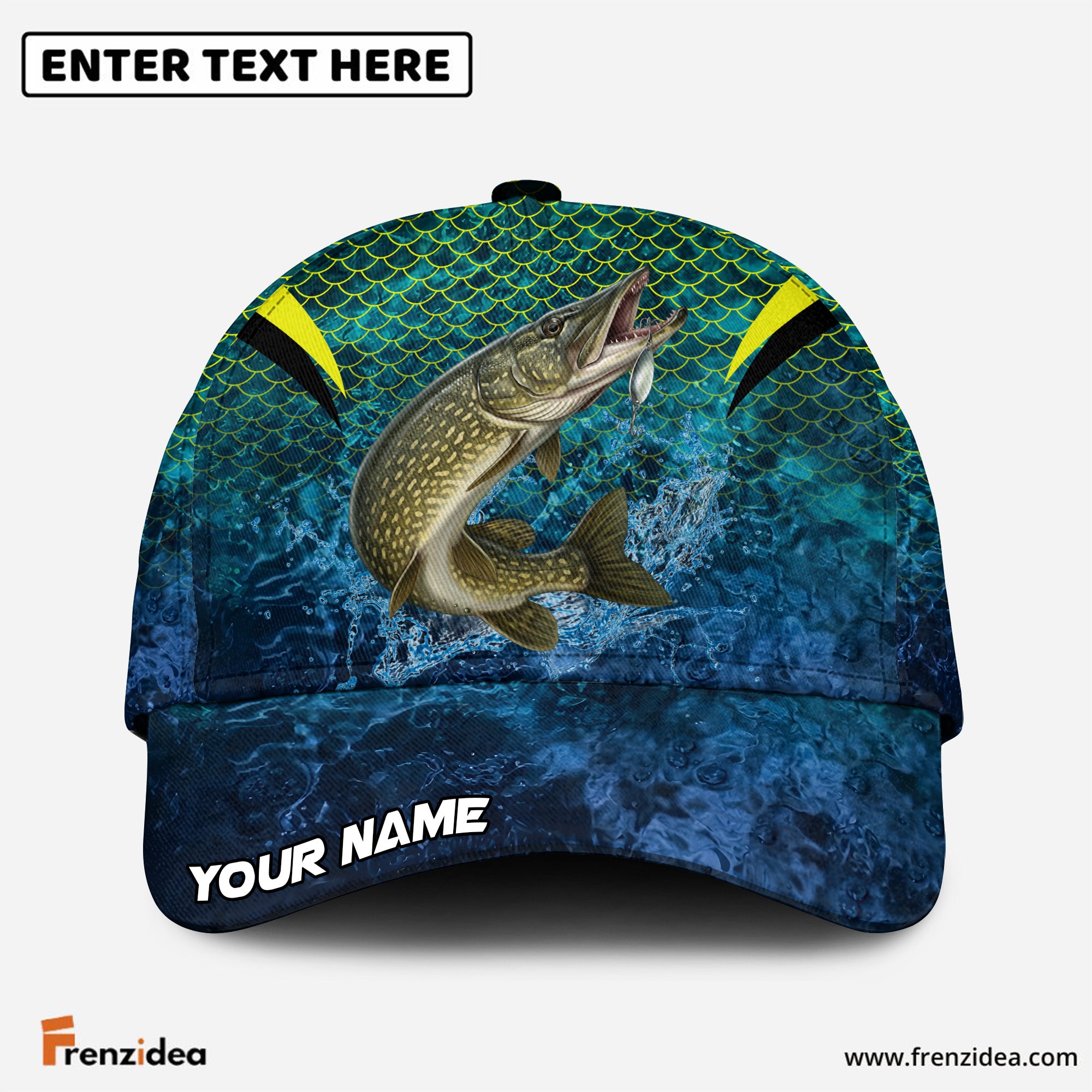 (12 Breeds) Frenzidea Vibrant Fish Scale Pattern Fishing Customized Name 3D Cap