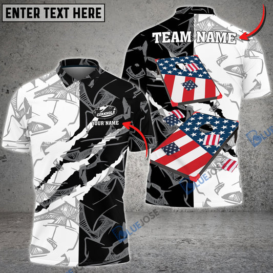 Frenzidea Cornhole American Half Grunge Personalized Name, Team Name Shirt