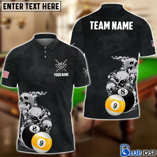 Frenzidea Billiard Skull Smoke Pattern Personalized Name, Team Name 3D Shirt