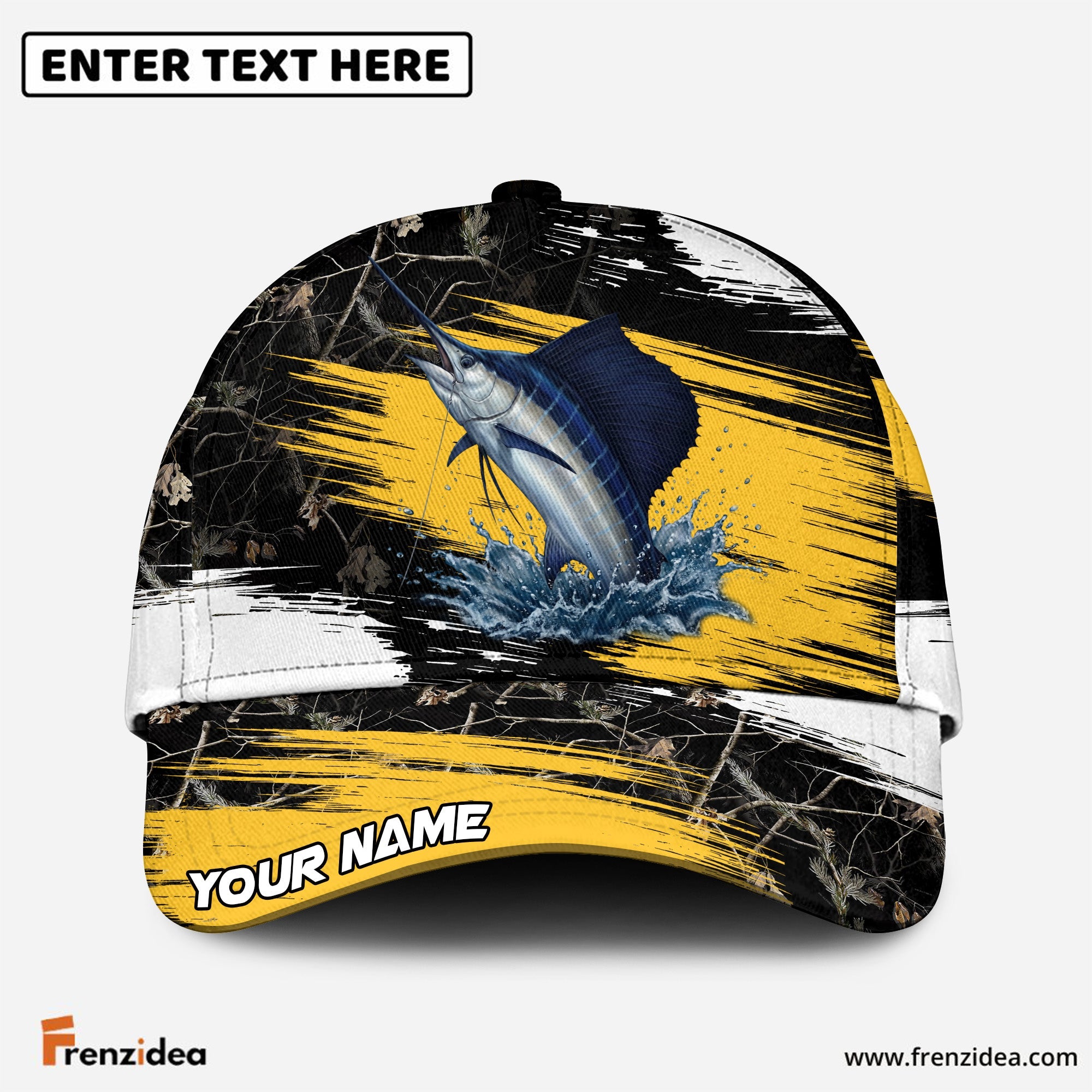 (12 Breeds) Frenzidea Forest Camo Splash Fishing Customized Name 3D Cap
