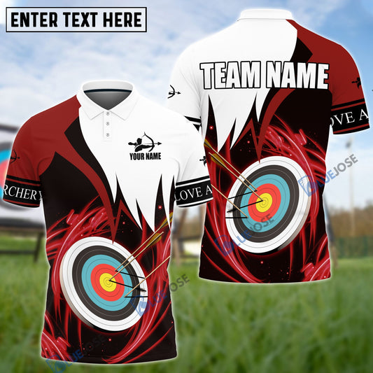Frenzidea Archery Red & White Personalized Name, Team Name Unisex Shirt (4 Colors)