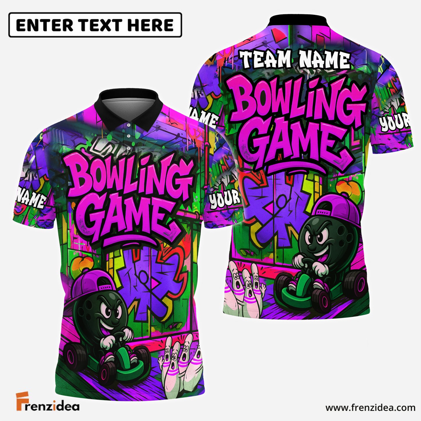 Frenzidea Bowling Street Lane Legends Pattern Customized Name 3D Shirt (4 Colors)
