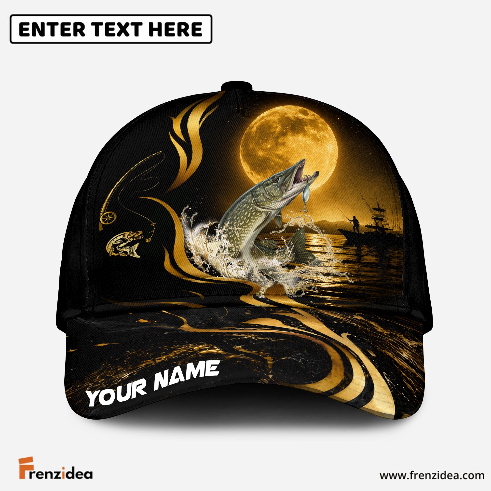 (12 Breeds) Frenzidea Moonlit Night Fishing Customized Name 3D Cap