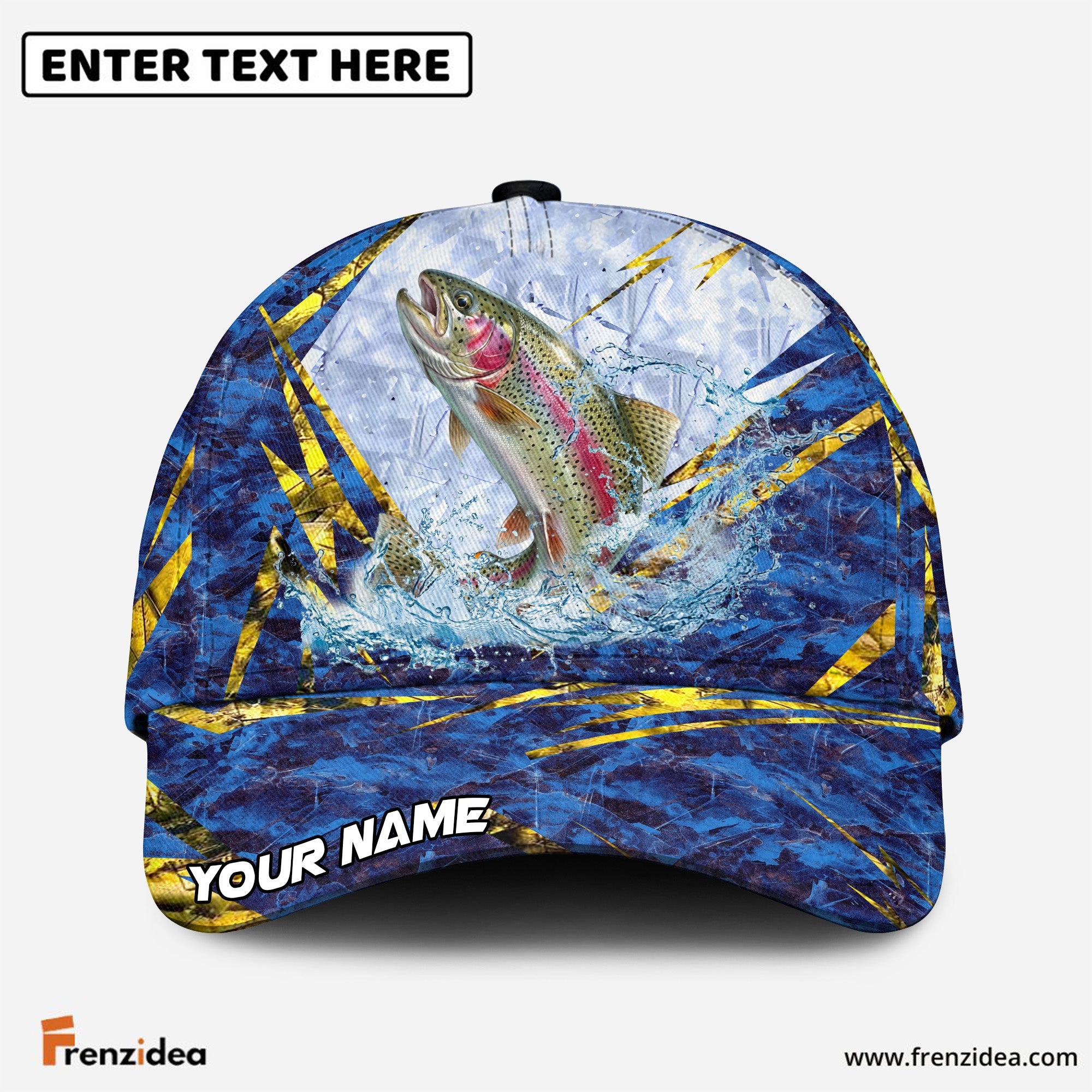 (12 Breeds) Frenzidea Blue Ice Marble Fishing Customized Name 3D Cap