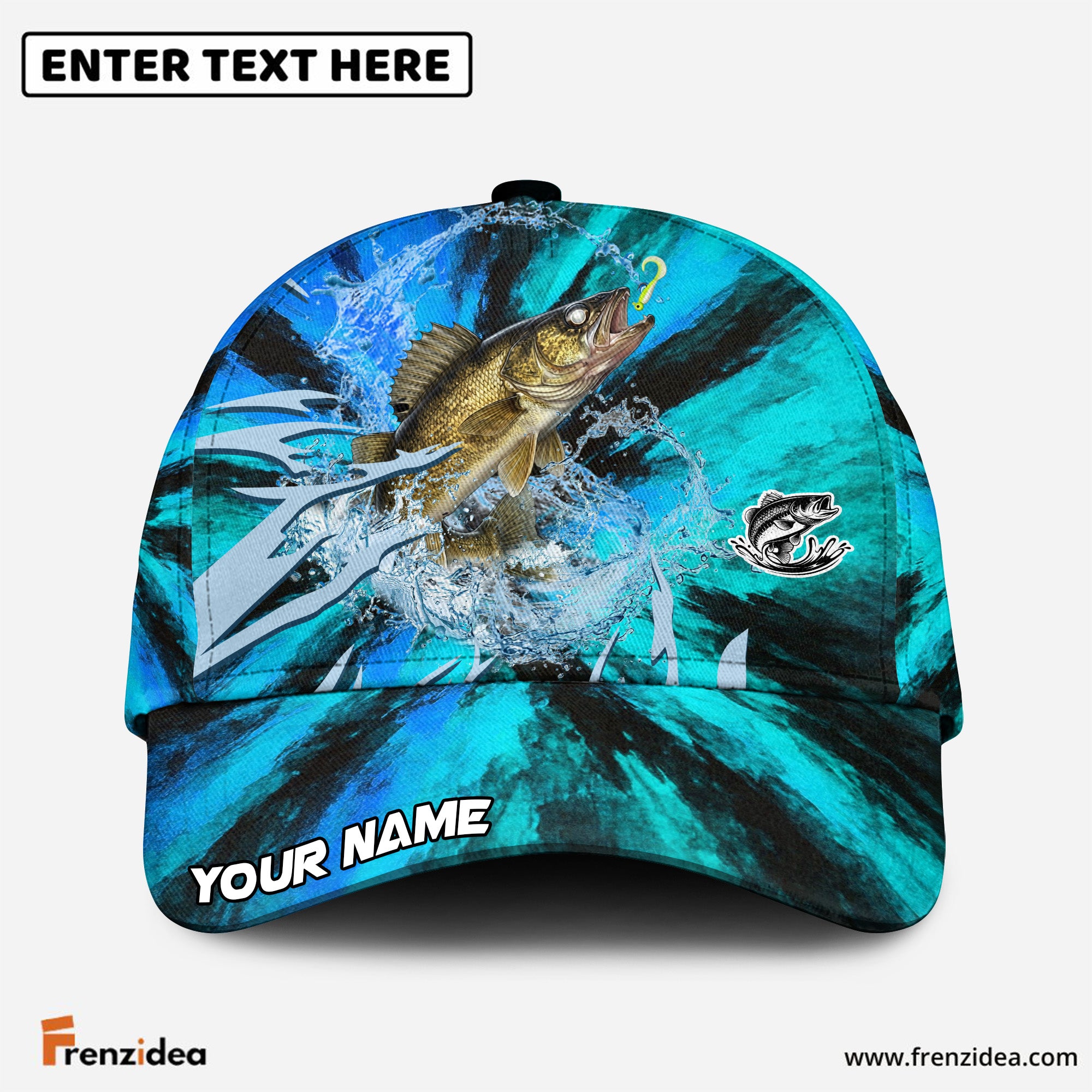 (12 Breeds) Frenzidea Ice Blue Tribal Flame Fishing Customized Name 3D Cap