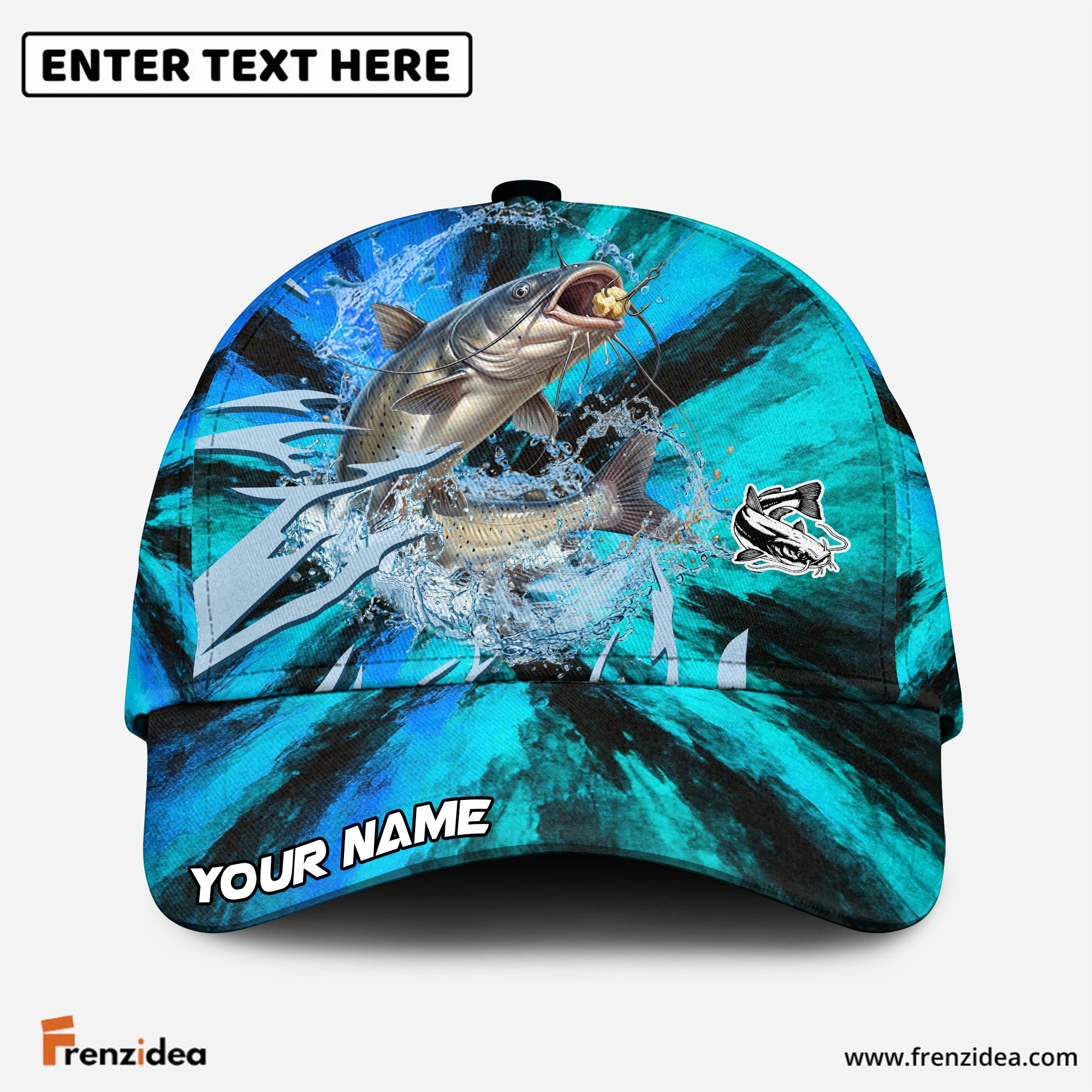 (12 Breeds) Frenzidea Ice Blue Tribal Flame Fishing Customized Name 3D Cap