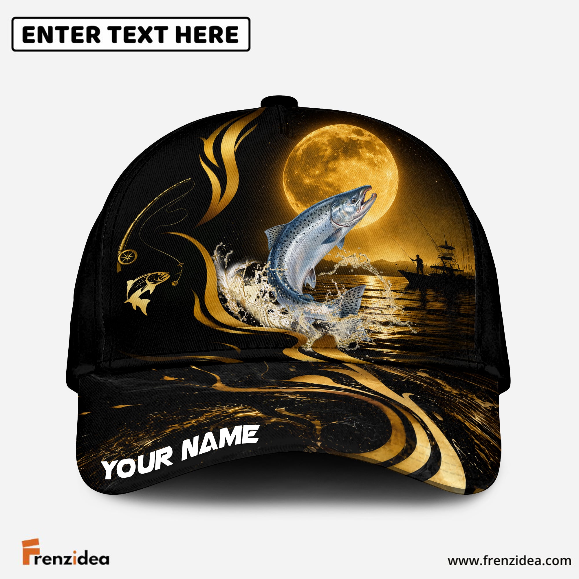 (12 Breeds) Frenzidea Moonlit Night Fishing Customized Name 3D Cap