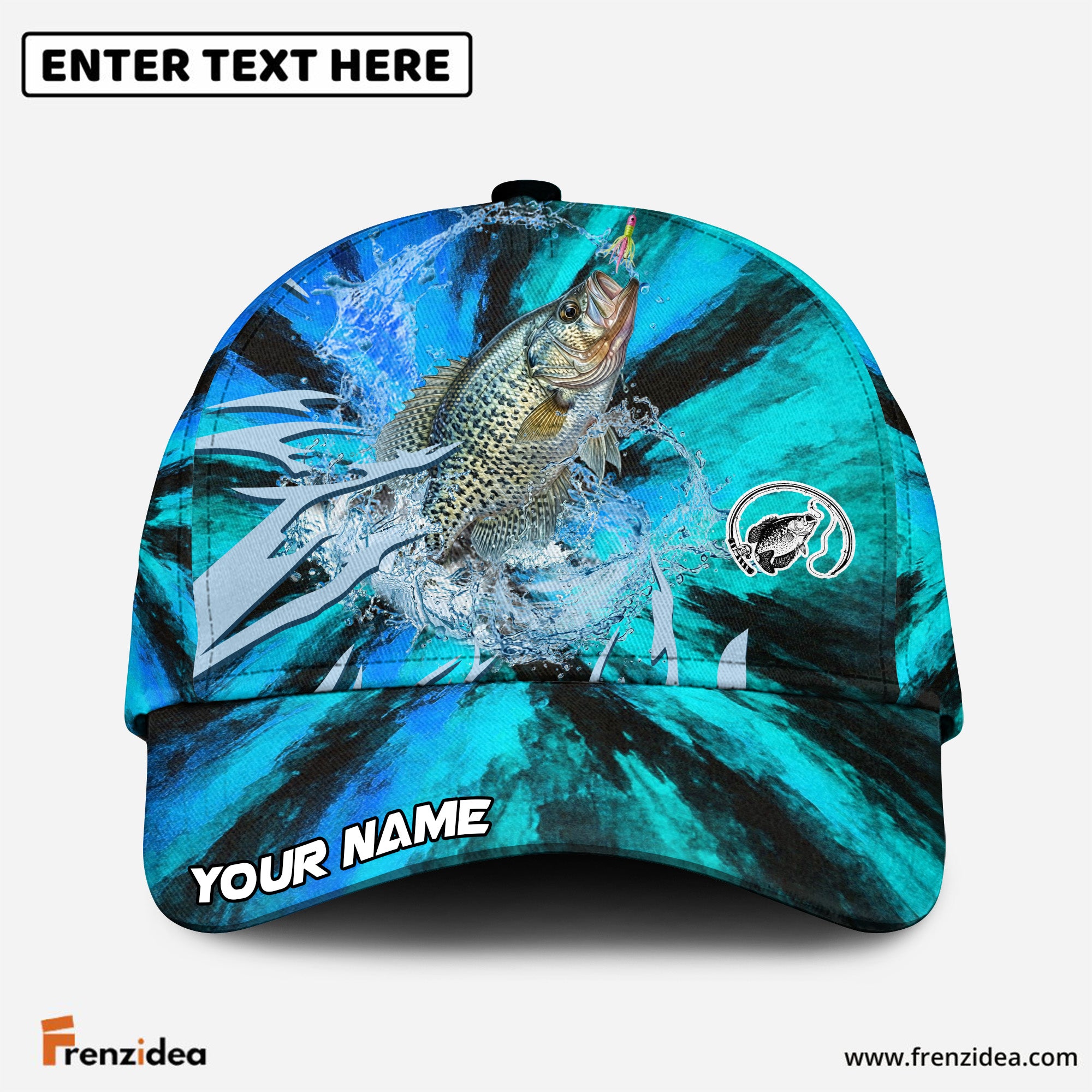 (12 Breeds) Frenzidea Ice Blue Tribal Flame Fishing Customized Name 3D Cap