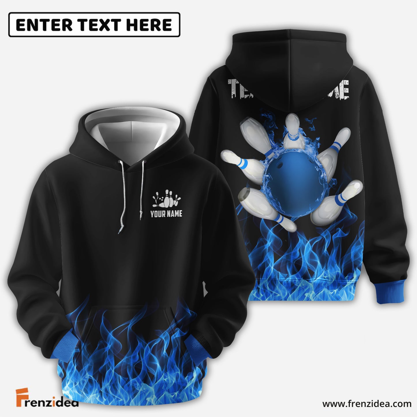 Frenzideas Bowling And Pins Ink Fire Pattern Customized Name 3D Shirt (4 Colors)