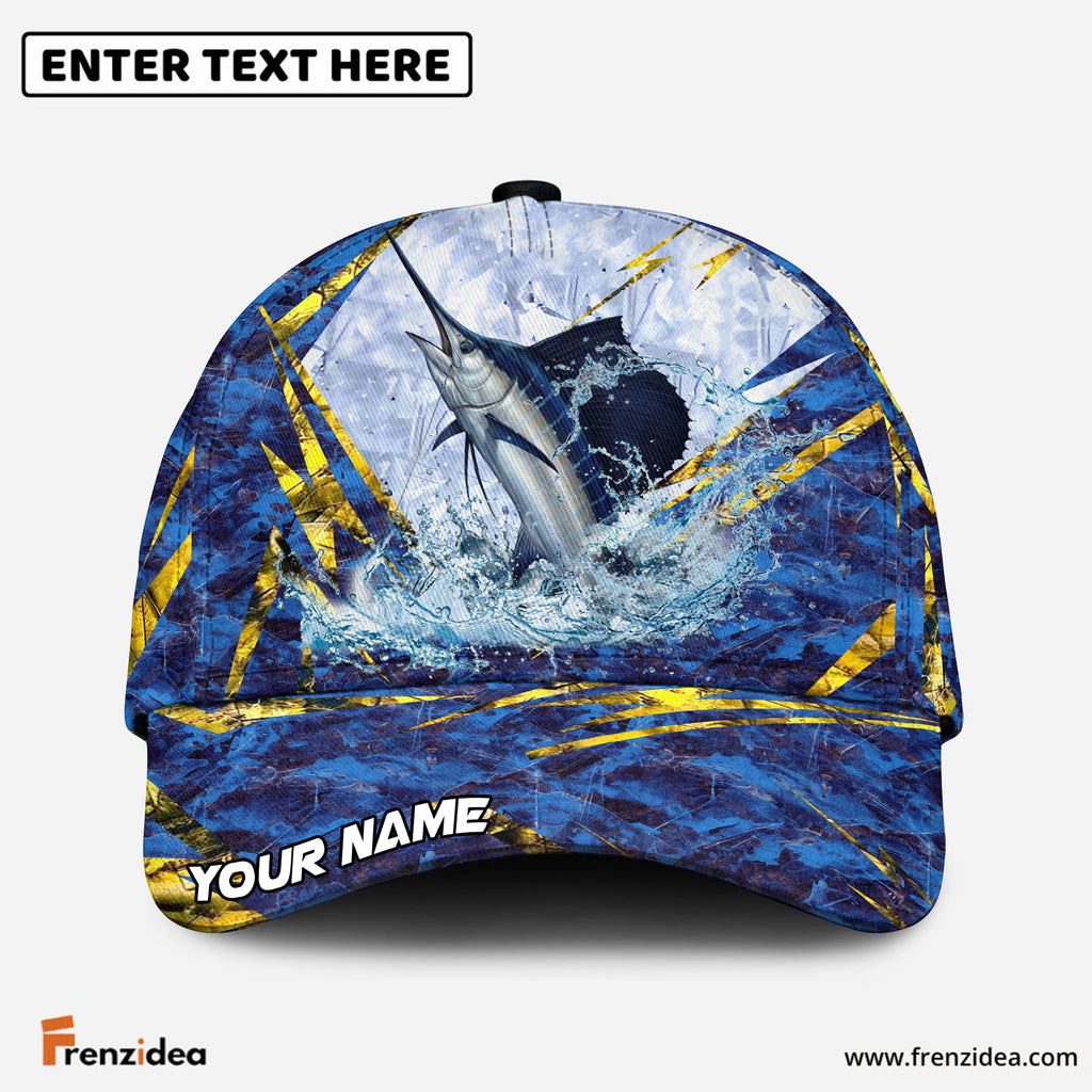 (12 Breeds) Frenzidea Frosty Blue Marble Fishing Customized Name 3D Cap