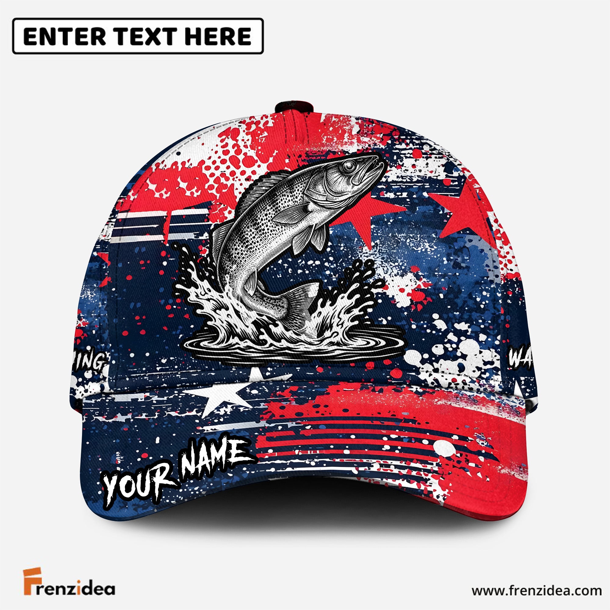 (10 Breeds) Frenzidea Patriotic USA Flag Fishing Customized Name 3D Cap