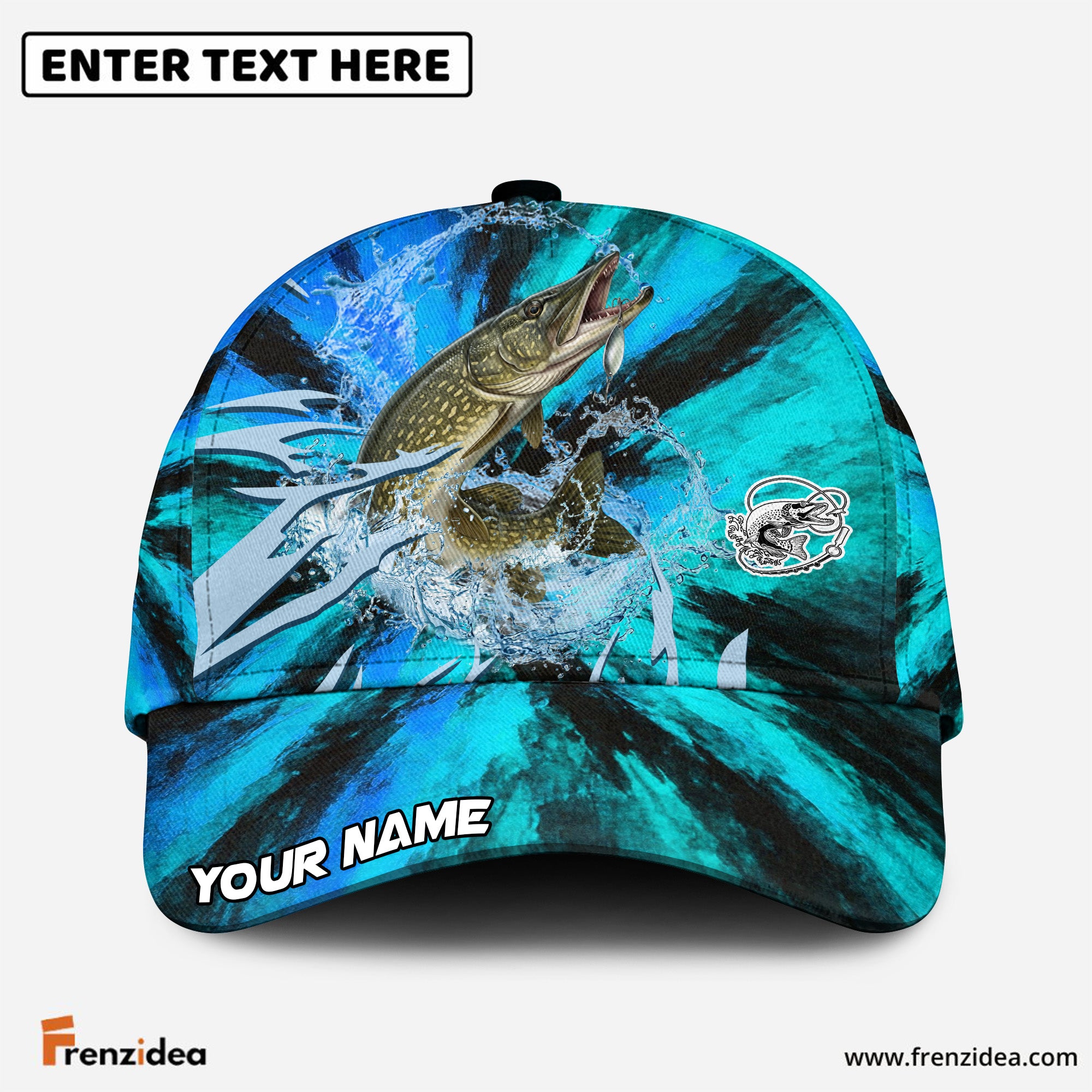 (12 Breeds) Frenzidea Ice Blue Tribal Flame Fishing Customized Name 3D Cap