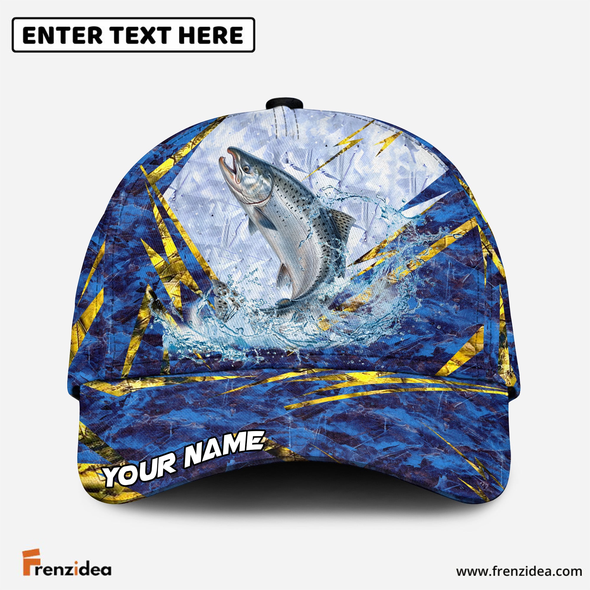 (12 Breeds) Frenzidea Frosty Blue Marble Fishing Customized Name 3D Cap