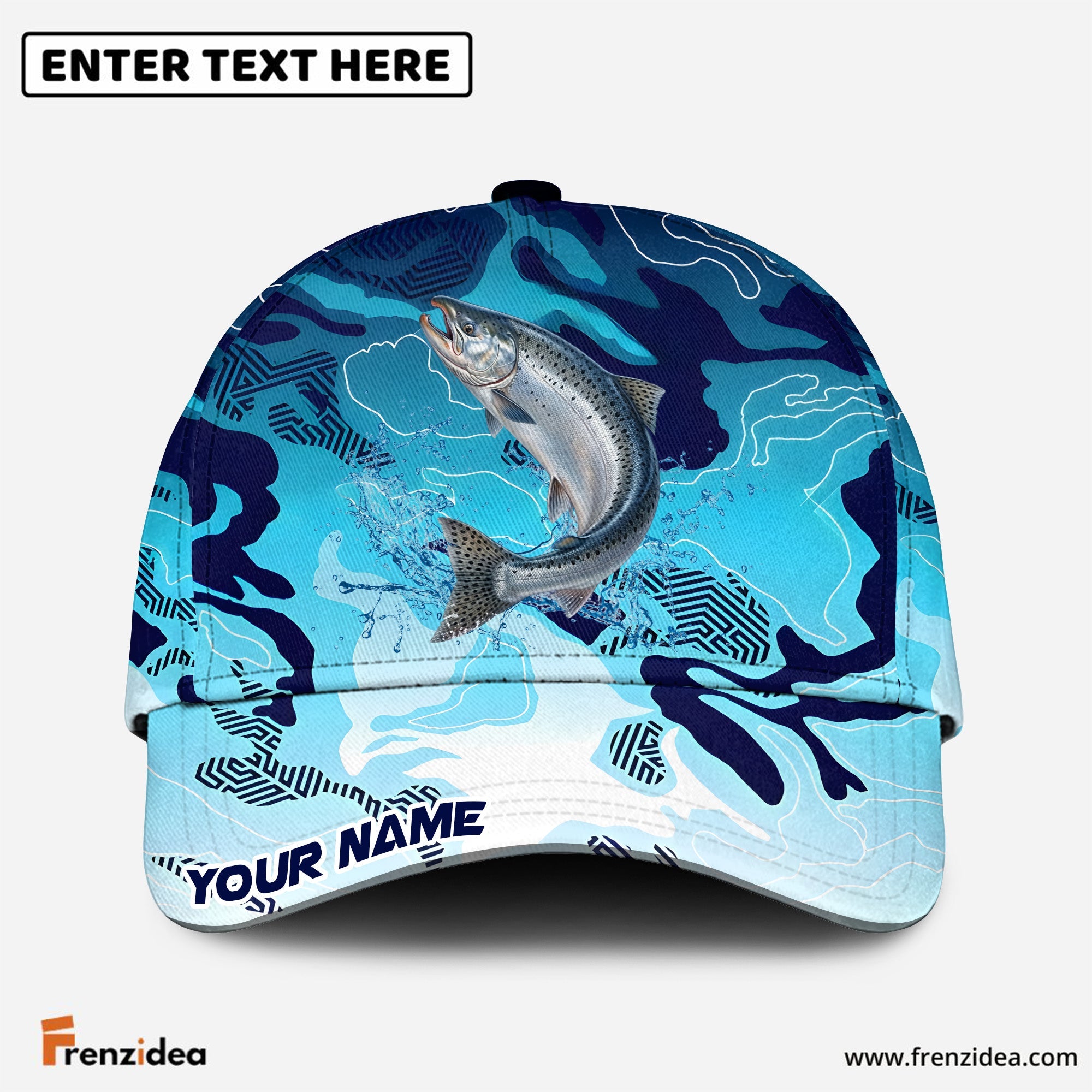(12 Breeds) Frenzidea Water Splash Camo Fishing Strike Customized Name 3D Cap