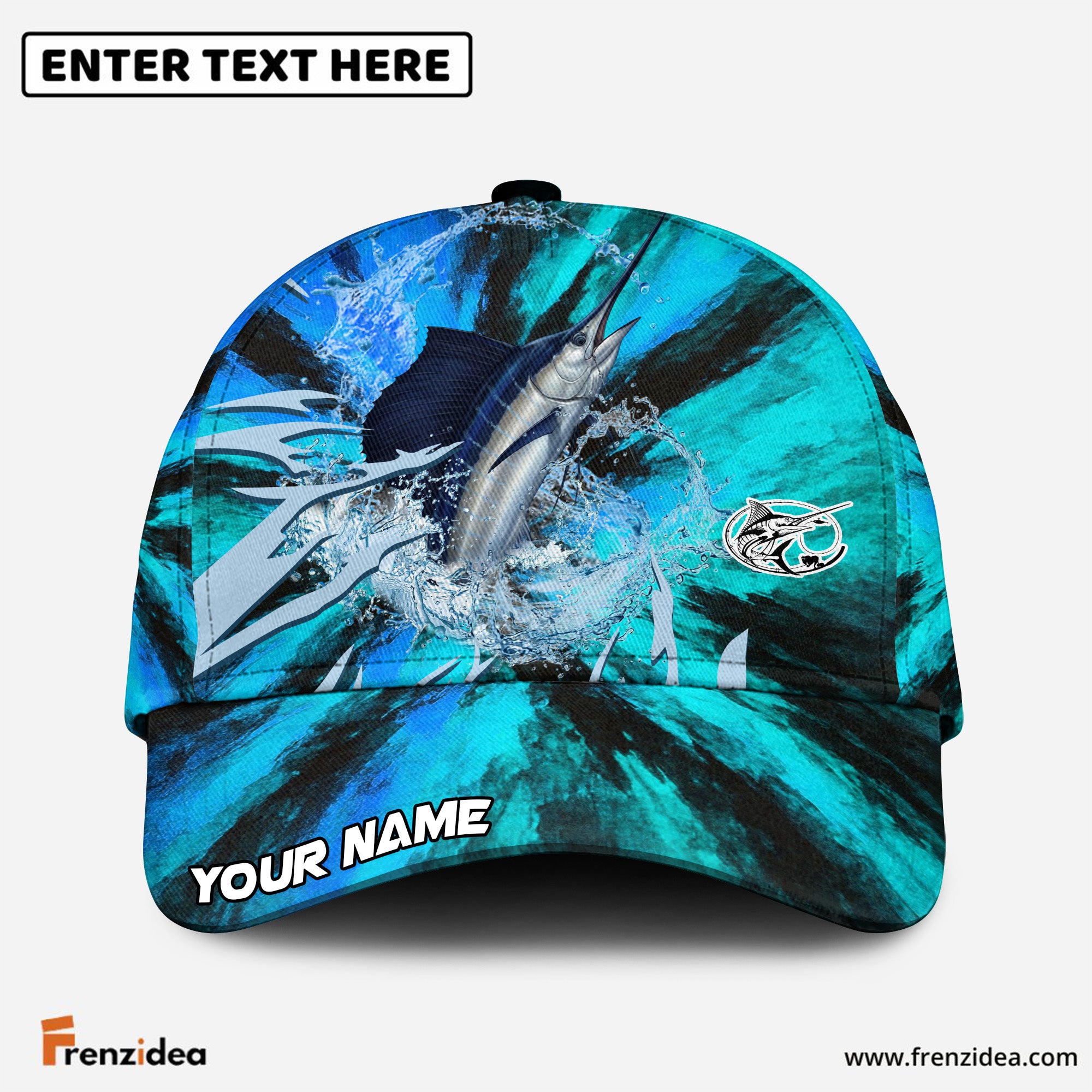 (12 Breeds) Frenzidea Ice Blue Tribal Flame Fishing Customized Name 3D Cap
