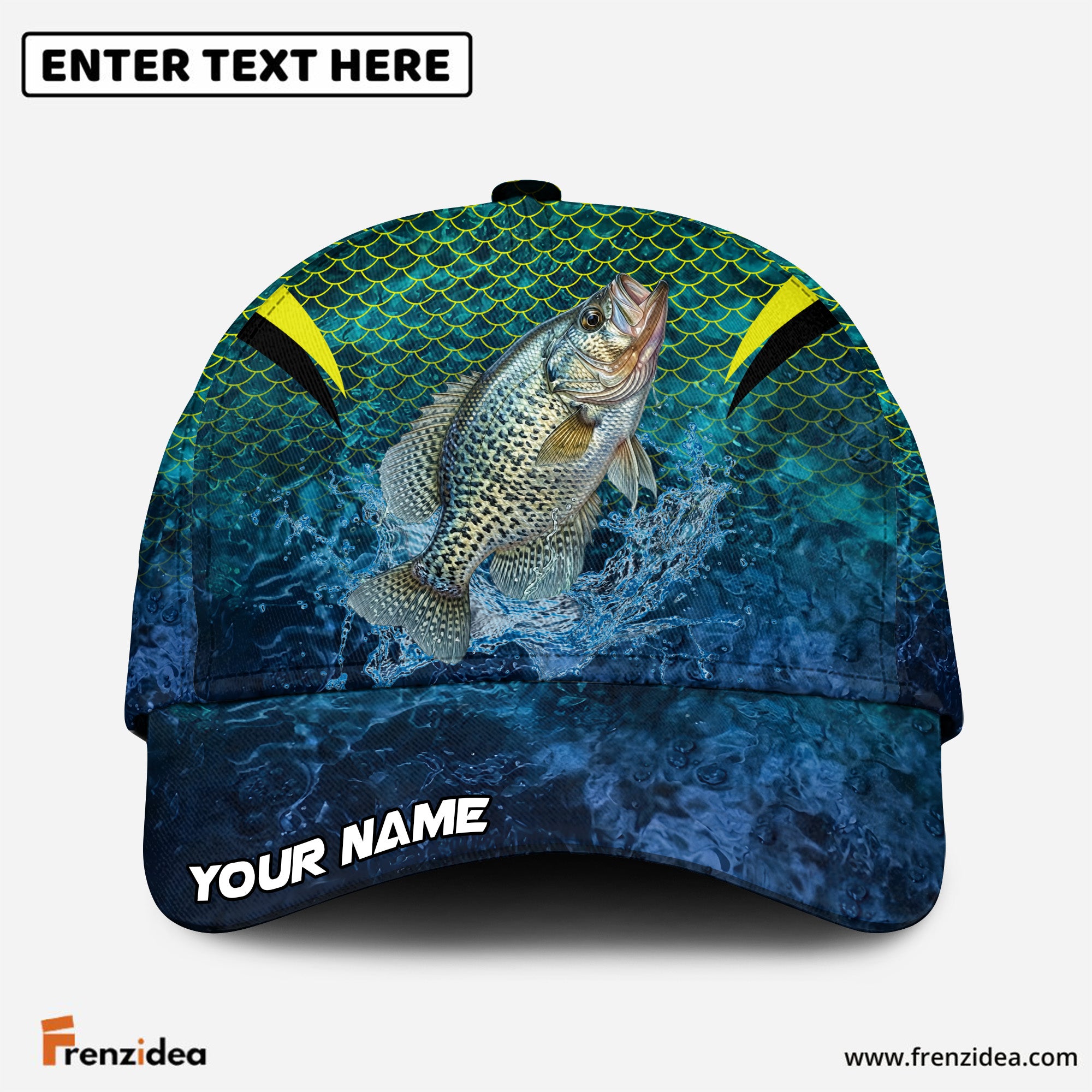(12 Breeds) Frenzidea Vibrant Fish Scale Pattern Fishing Customized Name 3D Cap