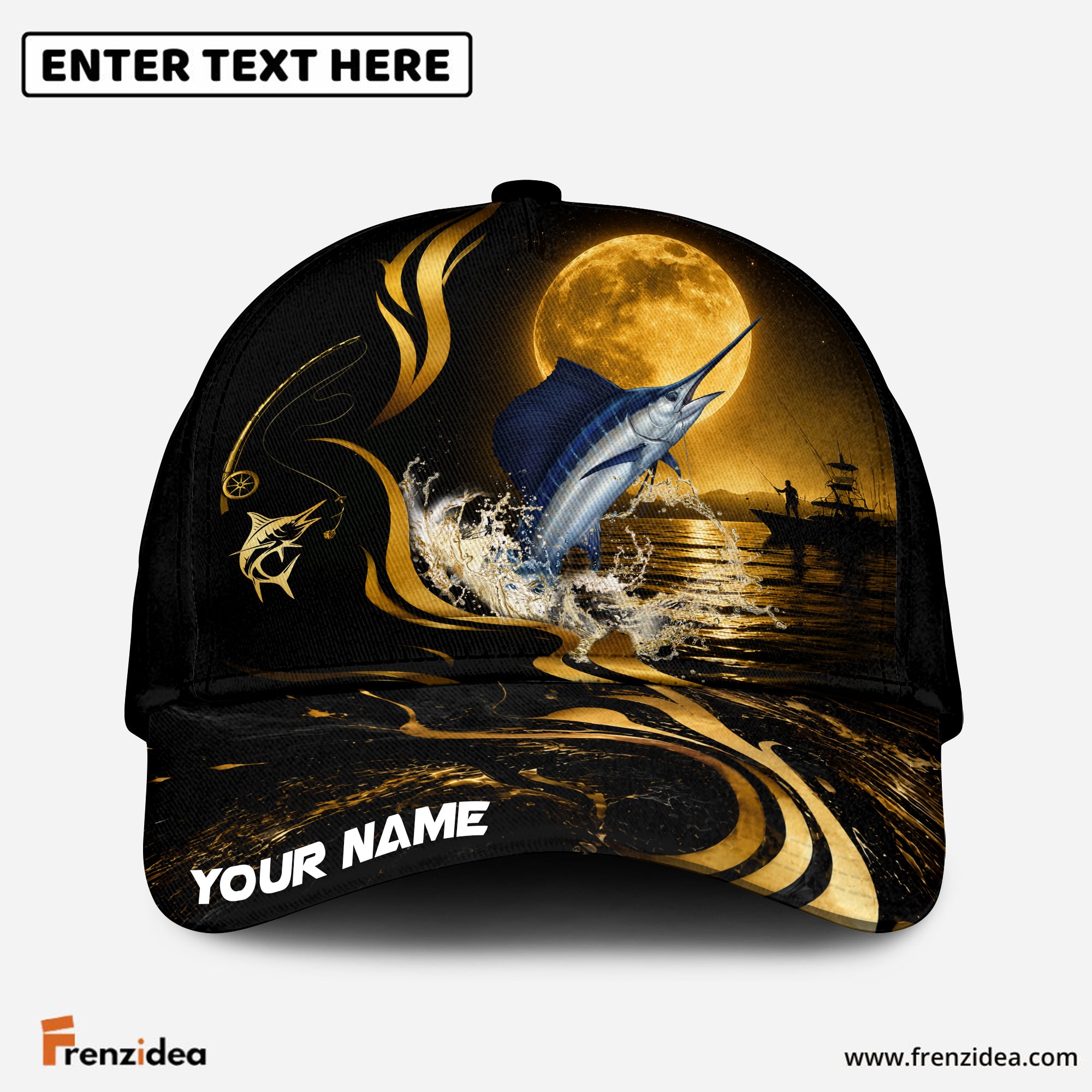 (12 Breeds) Frenzidea Moonlit Night Fishing Customized Name 3D Cap