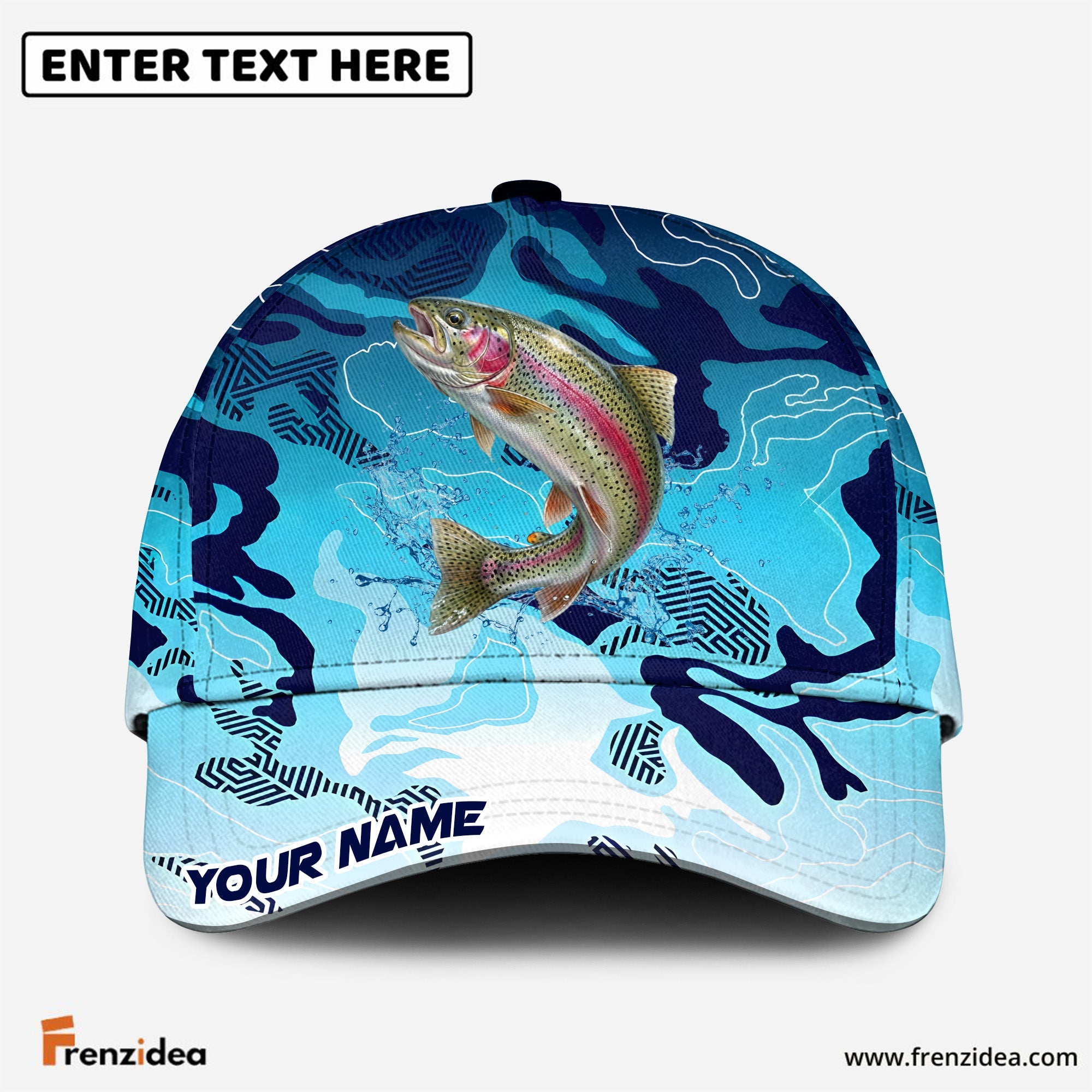 (12 Breeds) Frenzidea Water Splash Camo Fishing Strike Customized Name 3D Cap