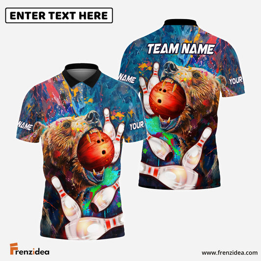 Frenzidea Bowling and Pins Bear Pattern Customized Name, Team Name 3D Shirt