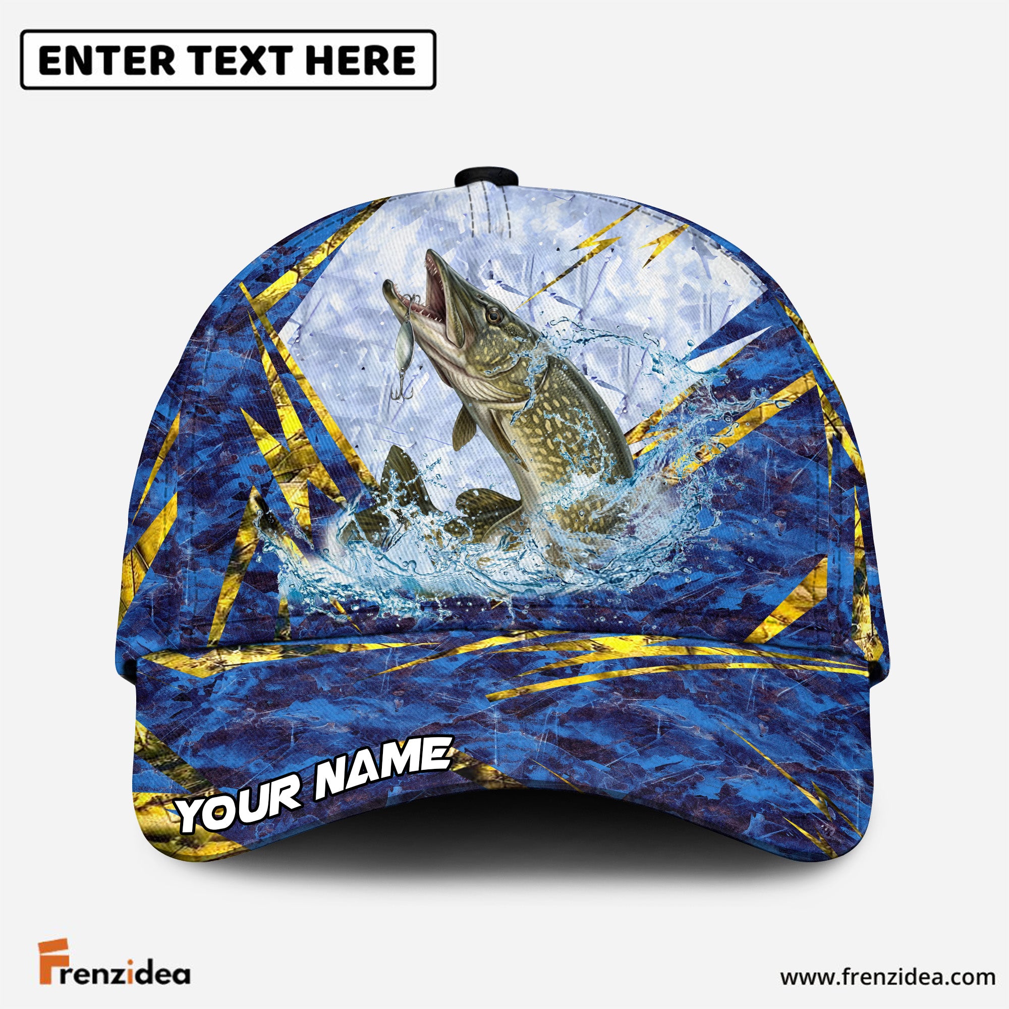 (12 Breeds) Frenzidea Frosty Blue Marble Fishing Customized Name 3D Cap