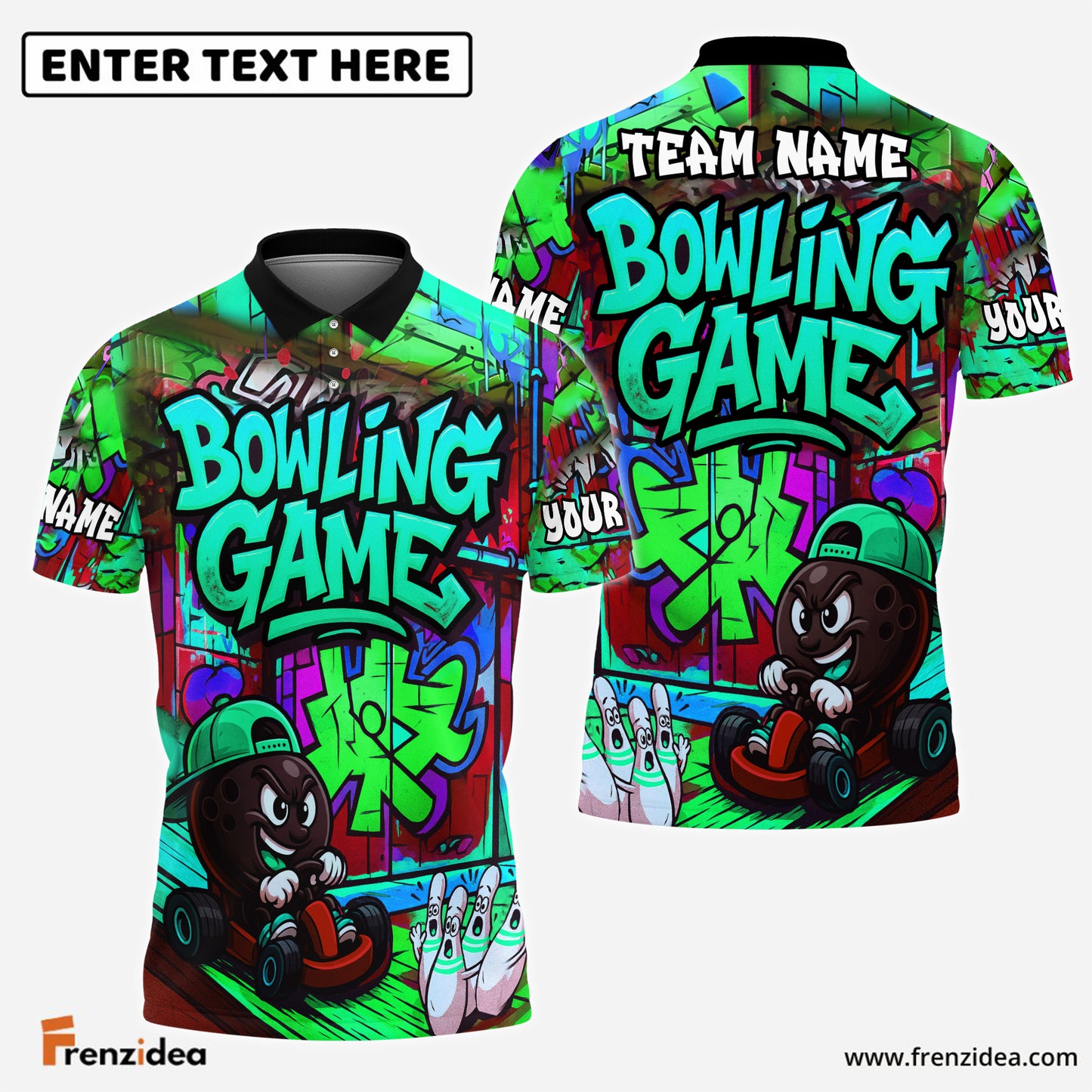 Frenzidea Bowling Street Lane Legends Pattern Customized Name 3D Shirt (4 Colors)