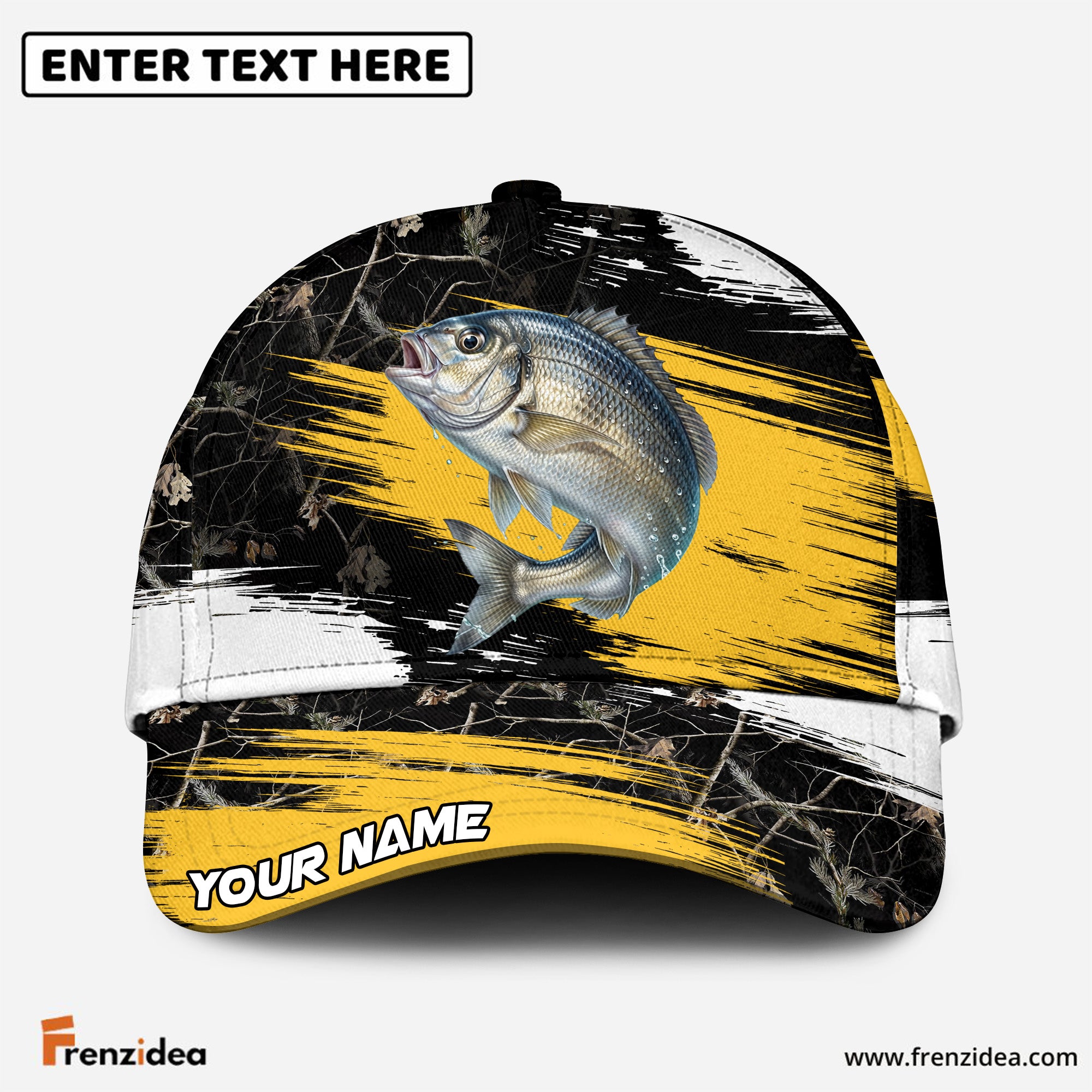 (12 Breeds) Frenzidea Dynamic Yellow Stripe Fishing Customized Name 3D Cap