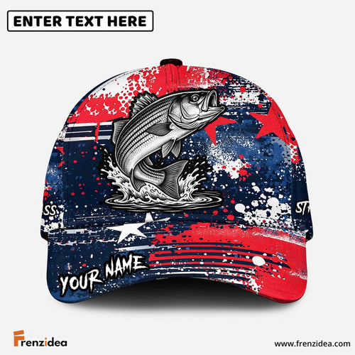 (12 Breeds) Frenzidea Fishing Patriotic Grunge Splatter Customized Name 3D Cap